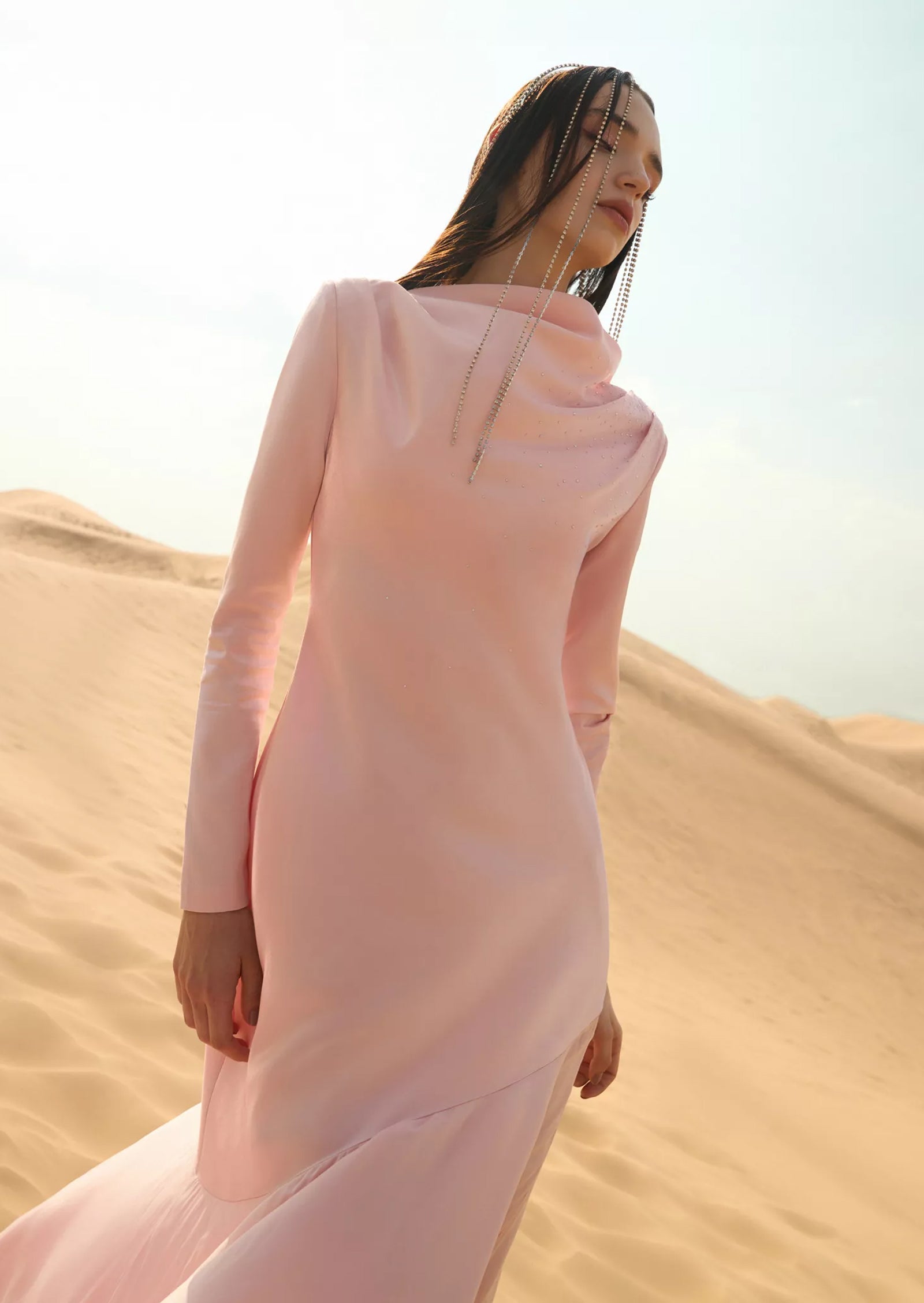 Fitted Satin With Rhinestones Maxi Dress