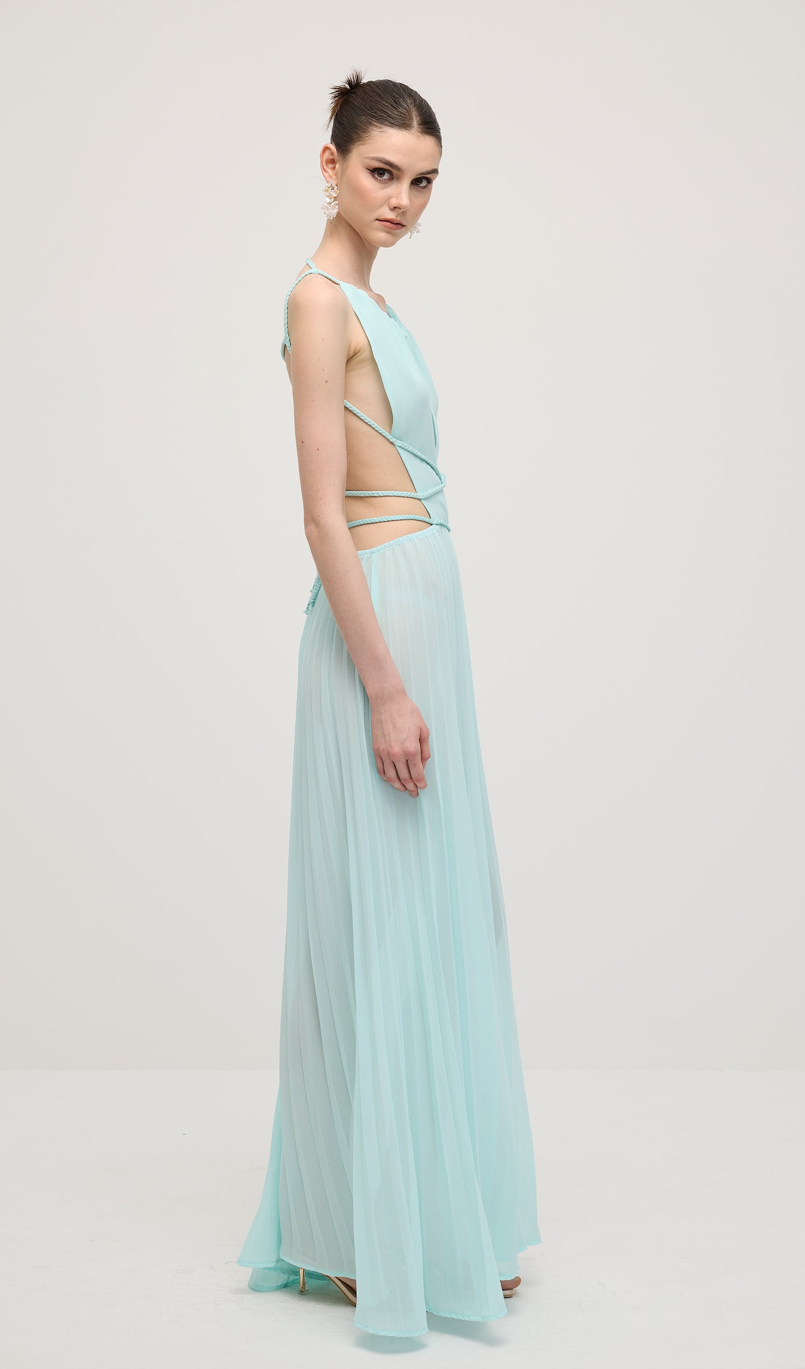 Solid Halter Open Back Maxi Dress