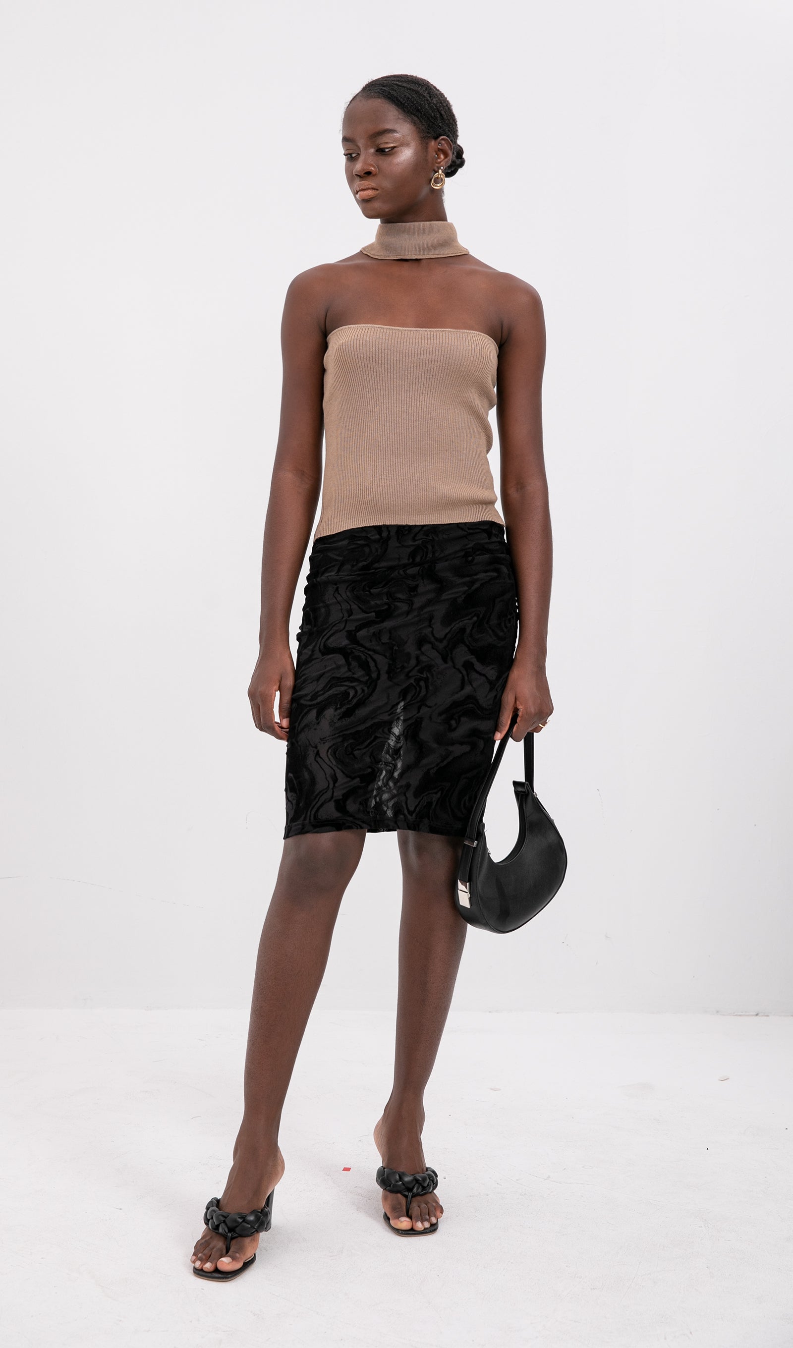 Trendy Wool Halter Top-Coffee