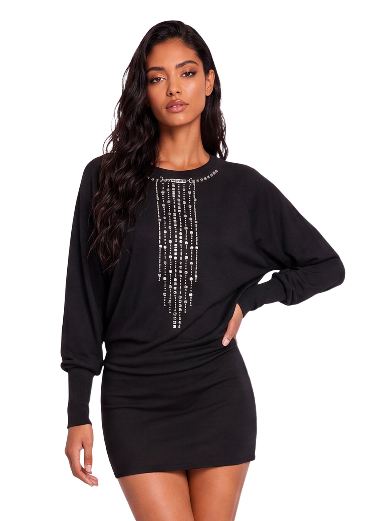 Yamha Open Back Crystal Chain Knit Mini Dress