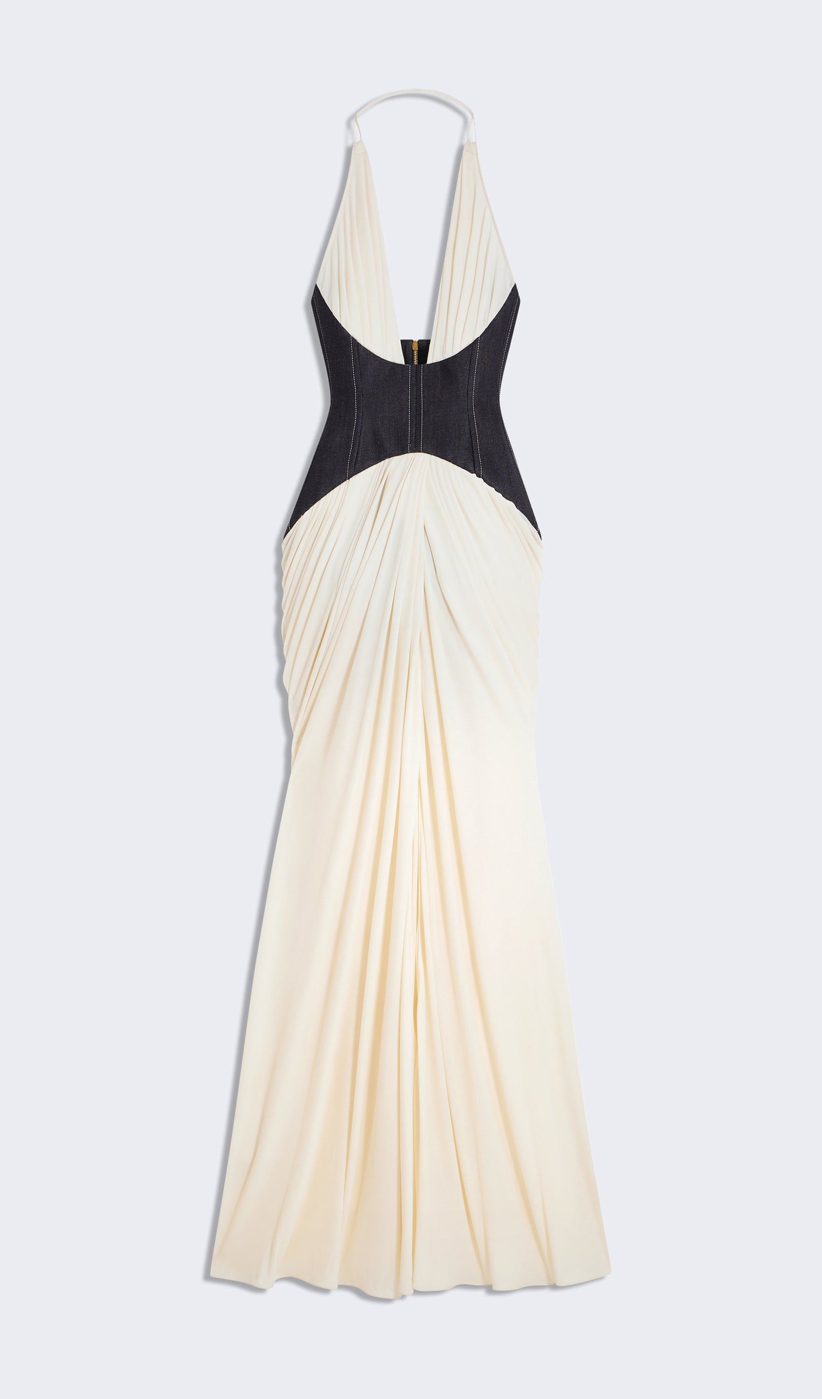 Draped Plunge Gown With Corset Waist