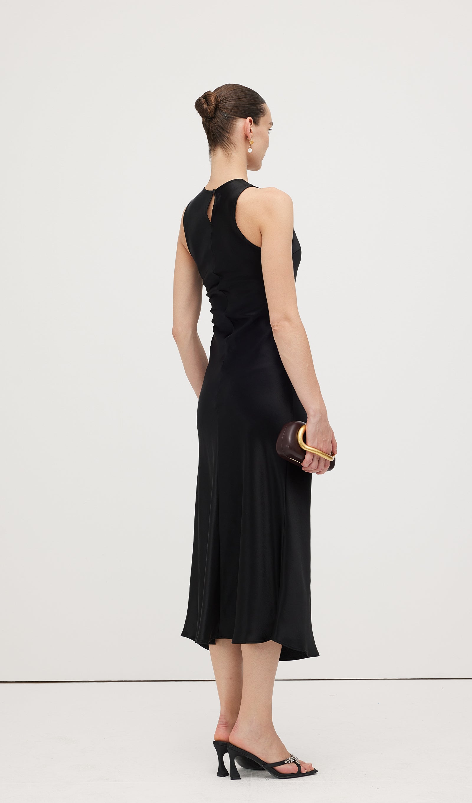 Satin Woven Column Midi Dress