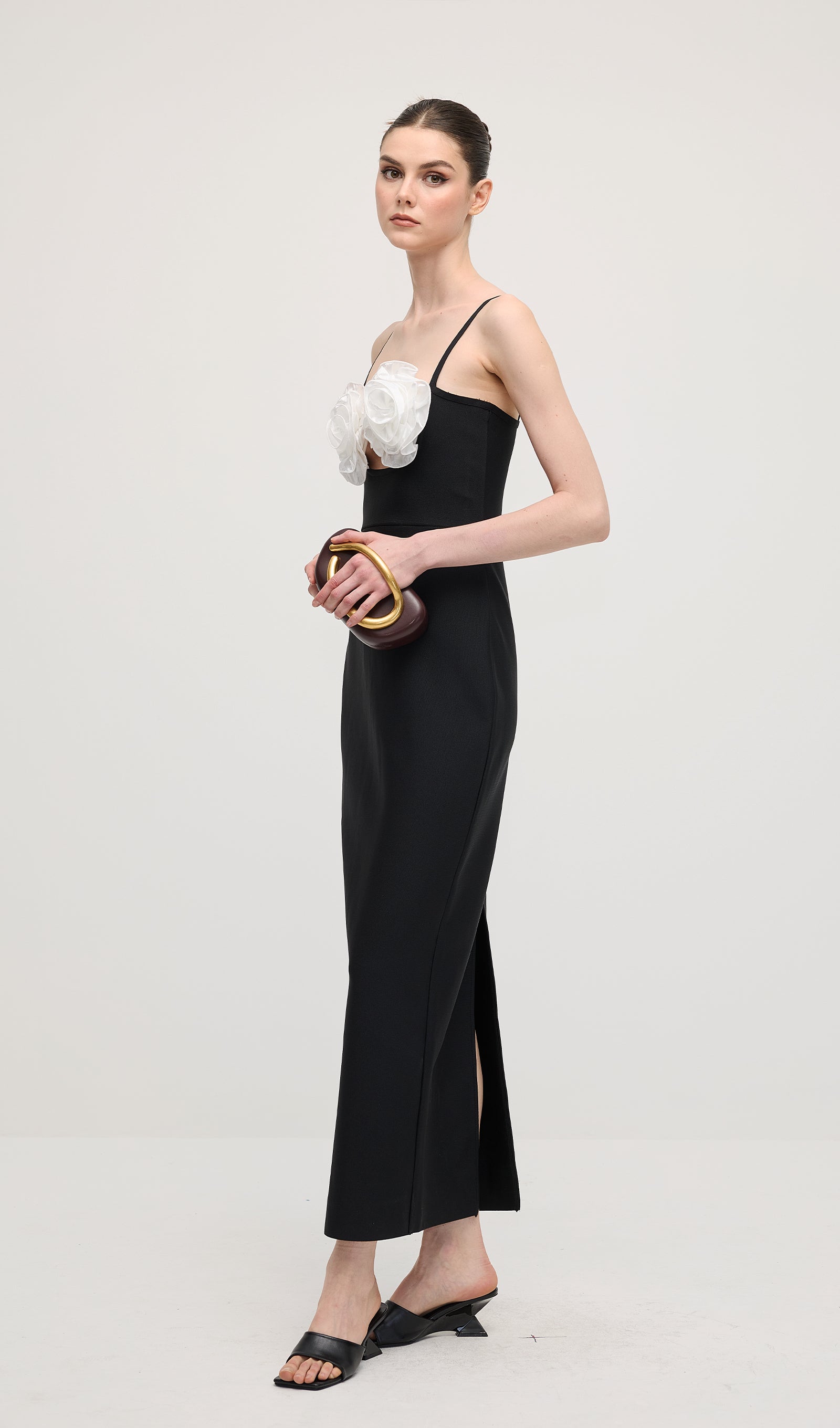 Midikleid in A-Linie mit Blumenmuster und Laternenärmeln