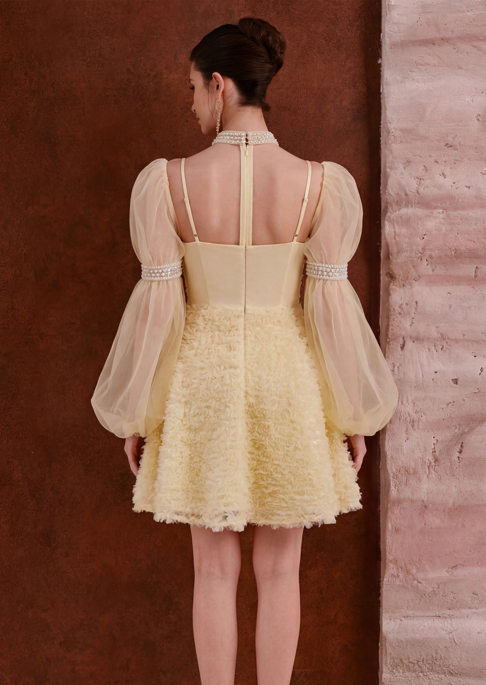 Annita Lantern Sleeves Mini Dress In Yellow
