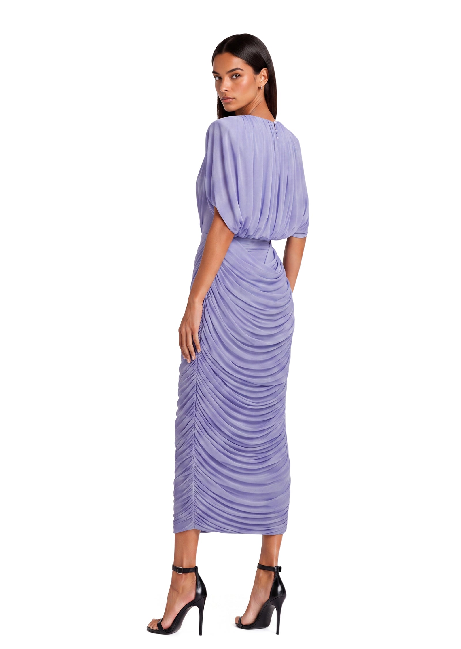 Midikleid in A-Linie mit Blumenmuster und Laternenärmeln