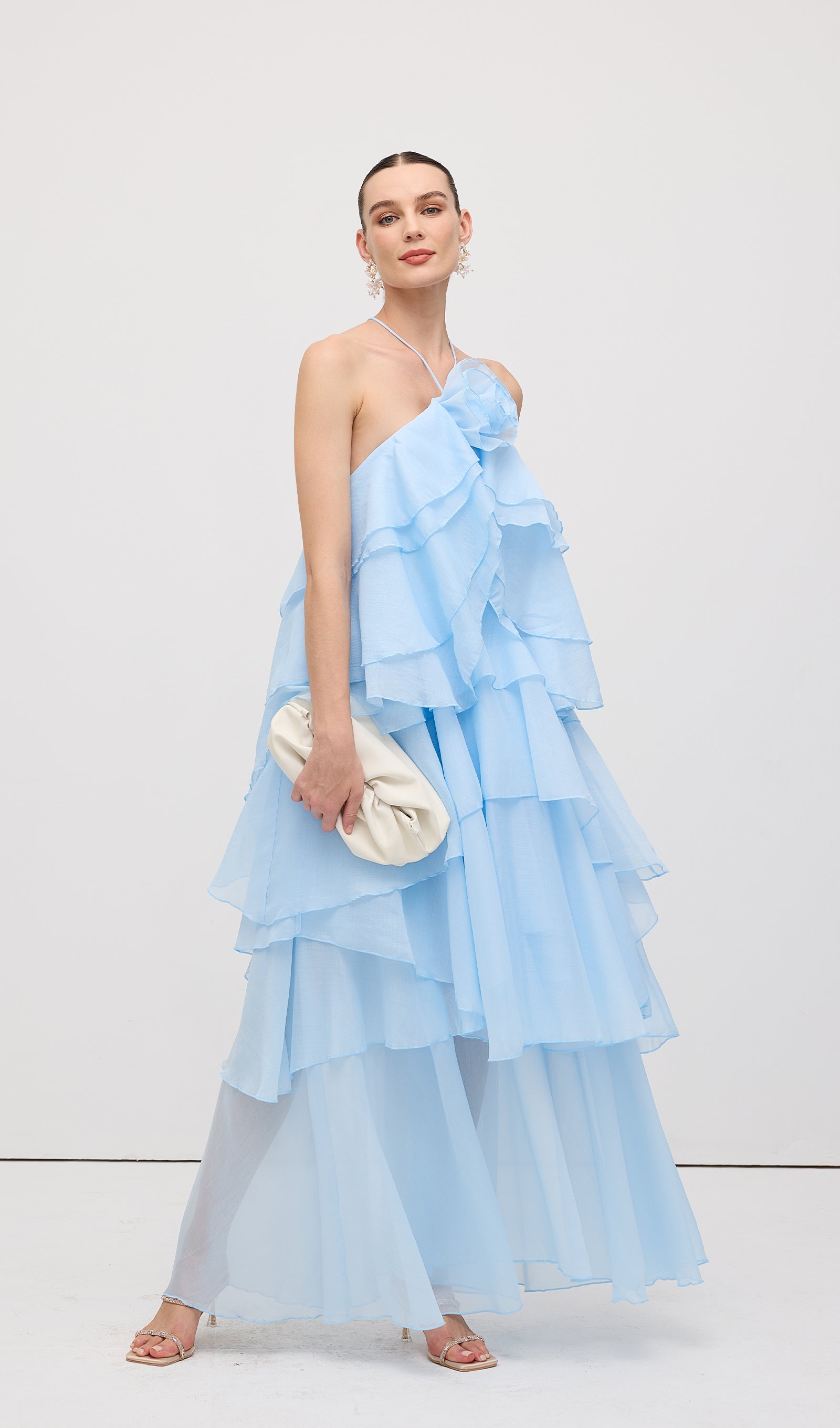 Midikleid in A-Linie mit Blumenmuster und Laternenärmeln