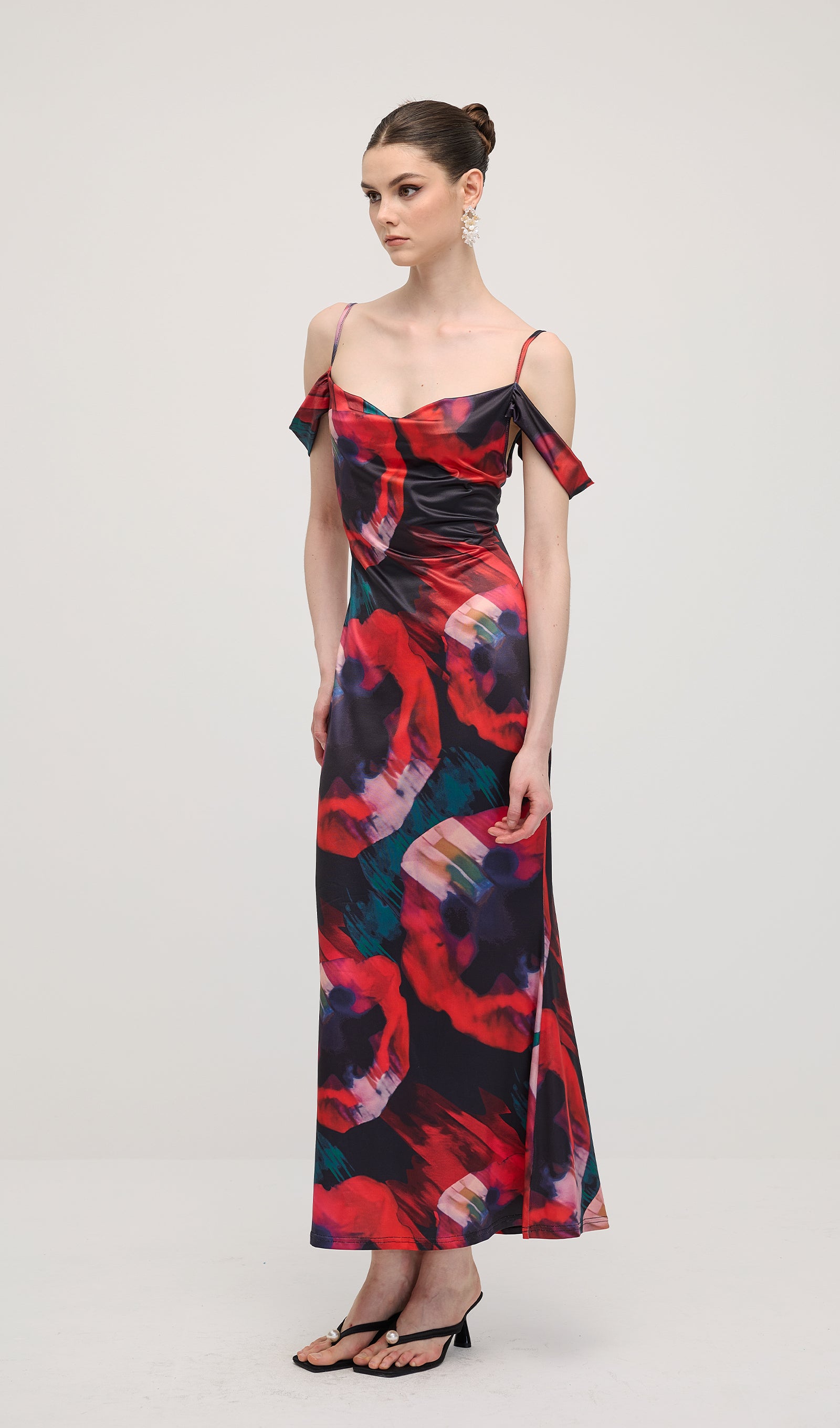 Midikleid in A-Linie mit Blumenmuster und Laternenärmeln