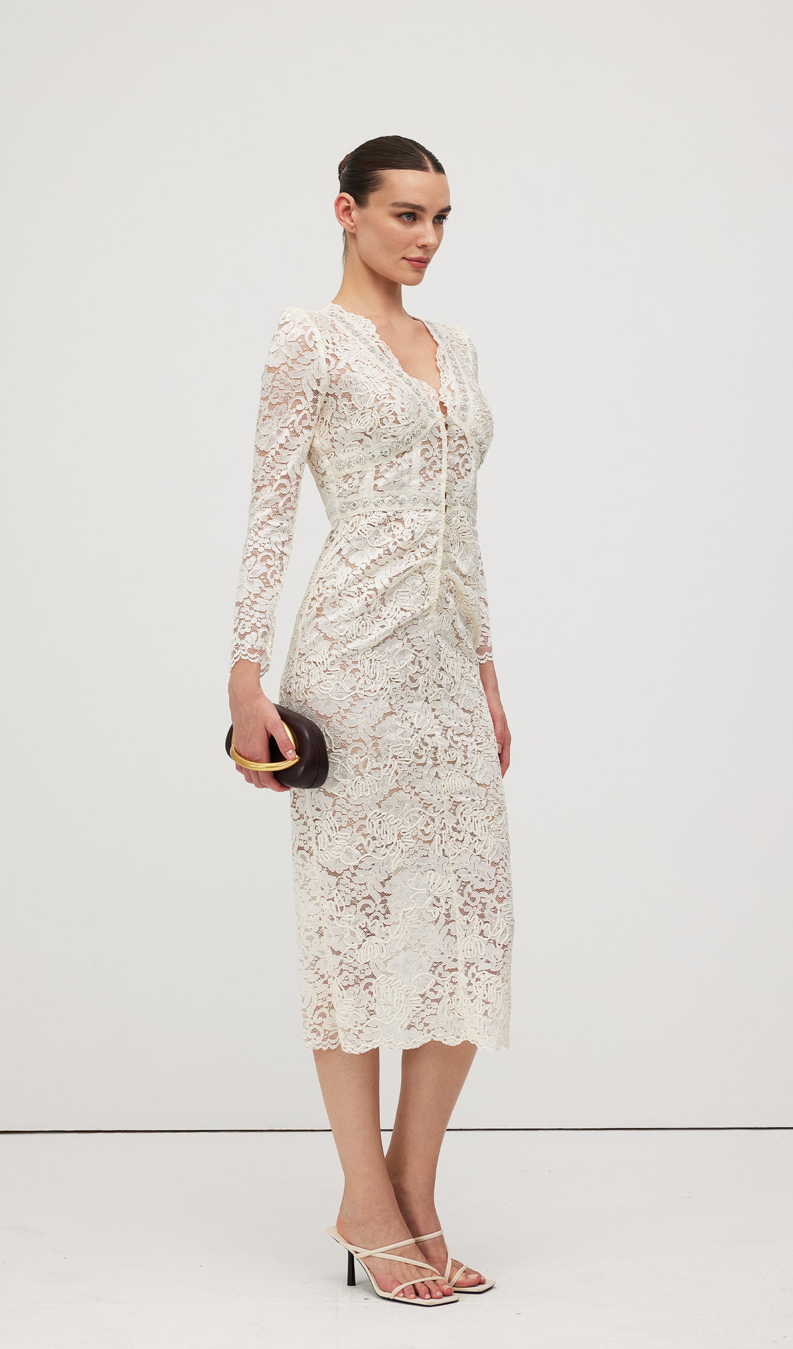 Embellished Lace Midi Dress