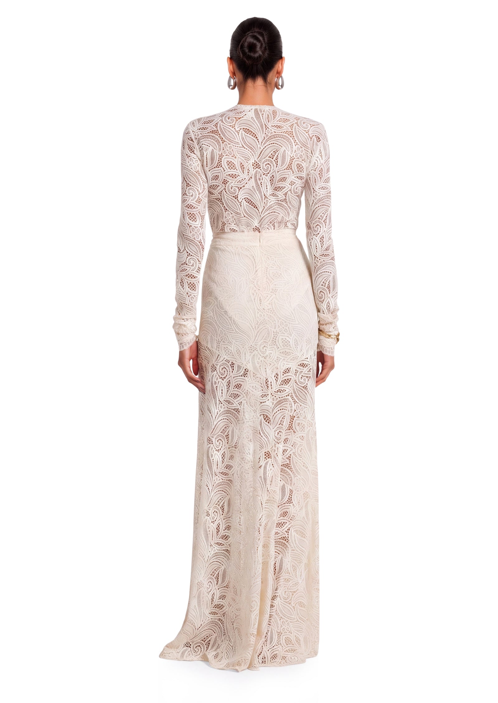 Yael Lace Deep V Fishtail Skirt Set In White