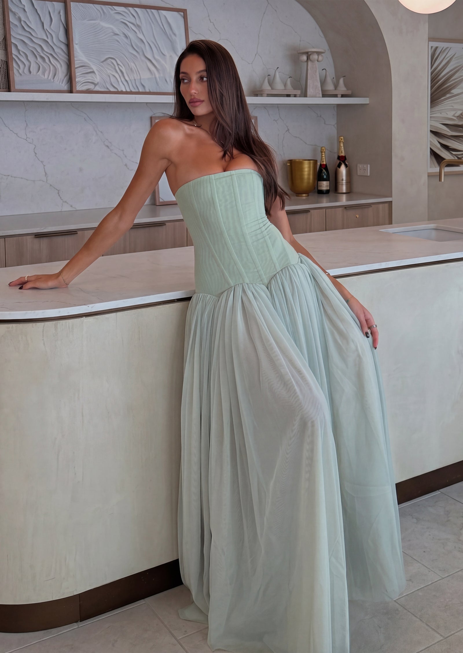 Midikleid in A-Linie mit Blumenmuster und Laternenärmeln