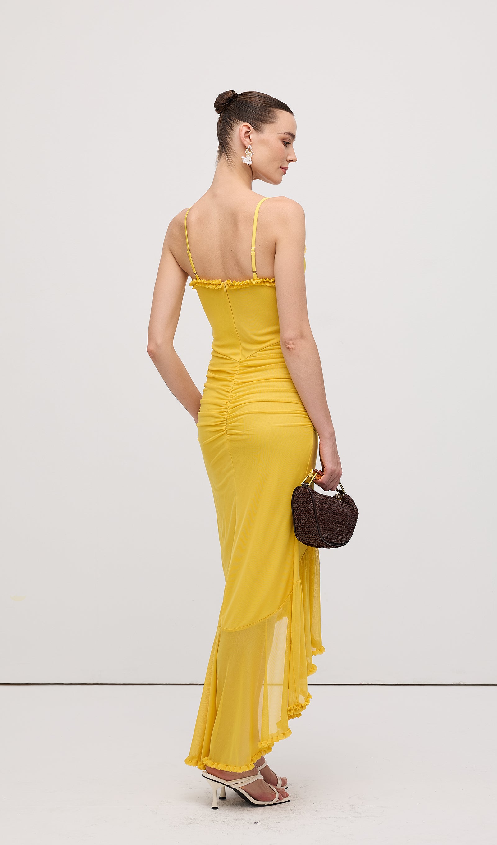 Midikleid in A-Linie mit Blumenmuster und Laternenärmeln