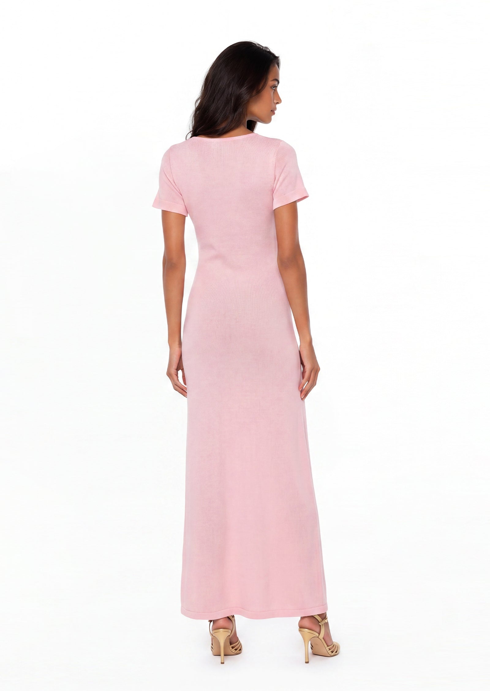 Brielle Ribbed Knit Maxi Dress In Pink