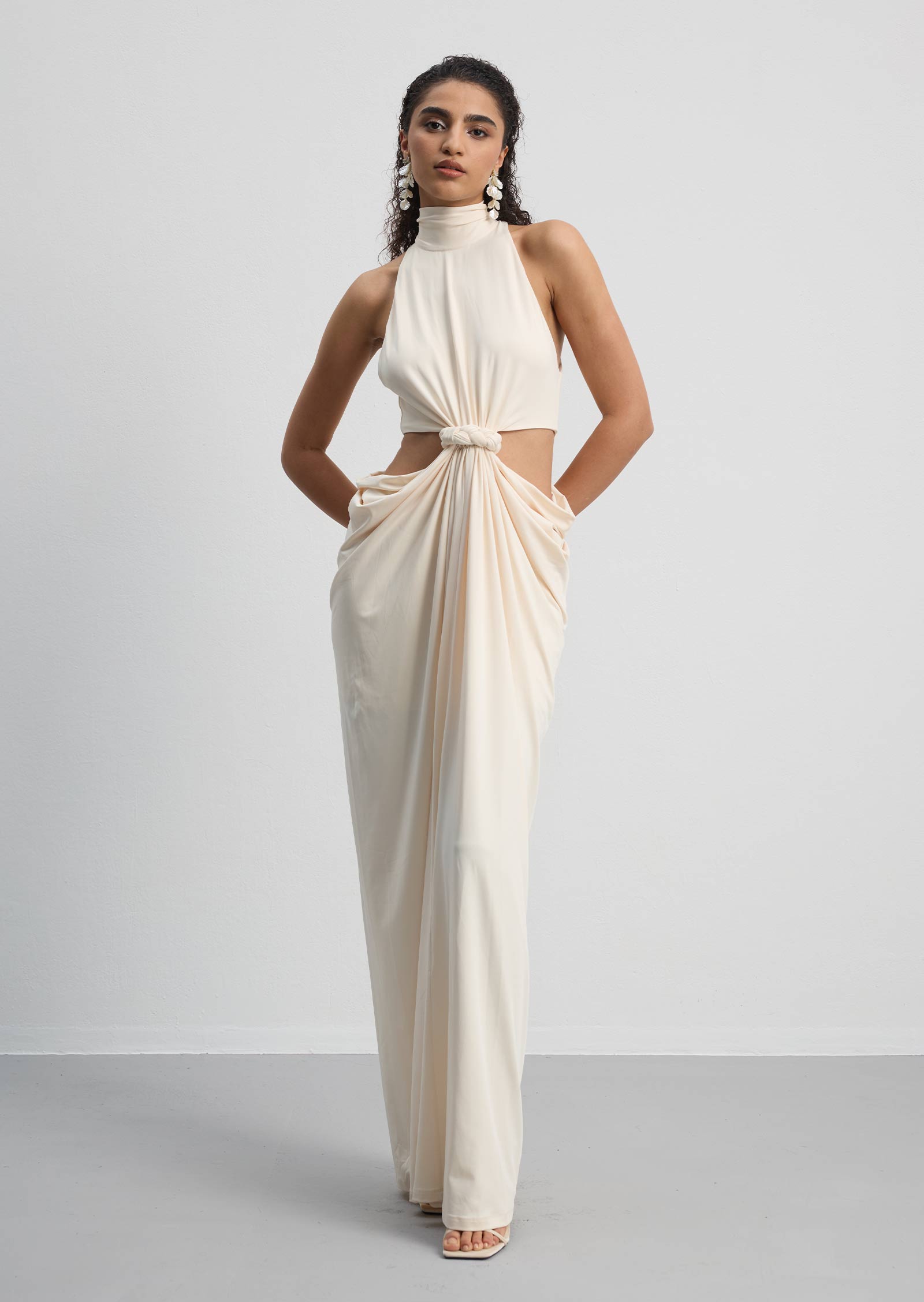 Midikleid in A-Linie mit Blumenmuster und Laternenärmeln