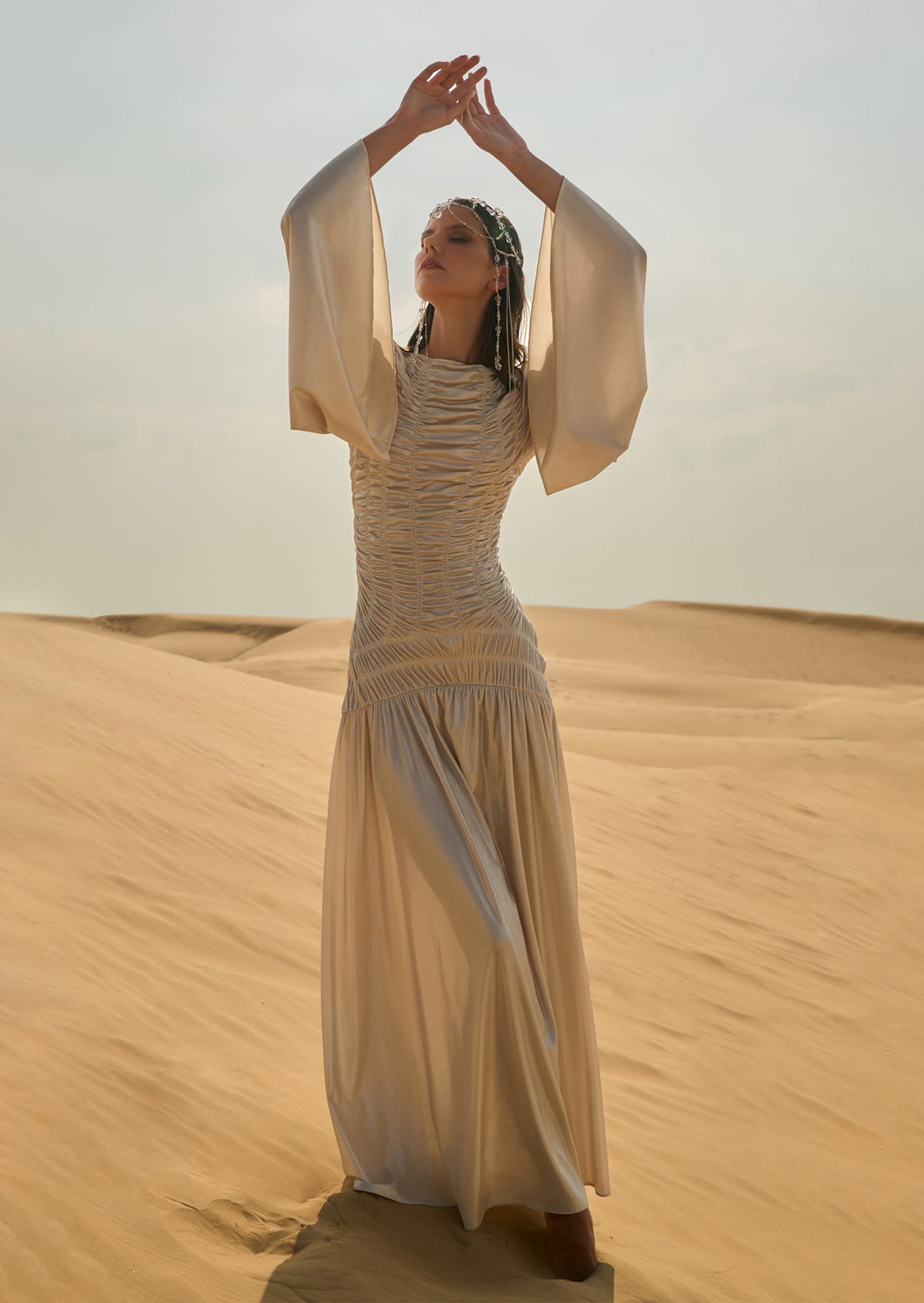 Metallic Elasticated Gathers Maxi Dress