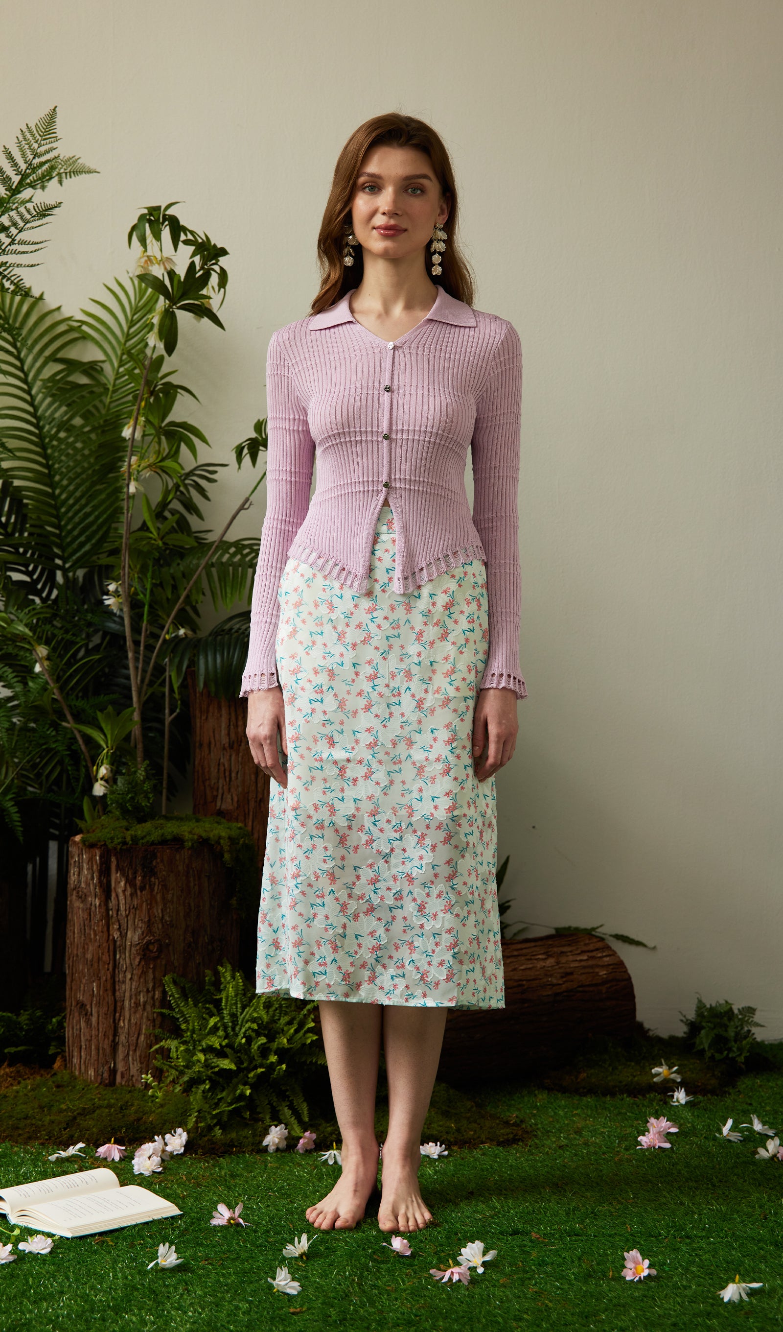Floral Print Split Midi Skirt