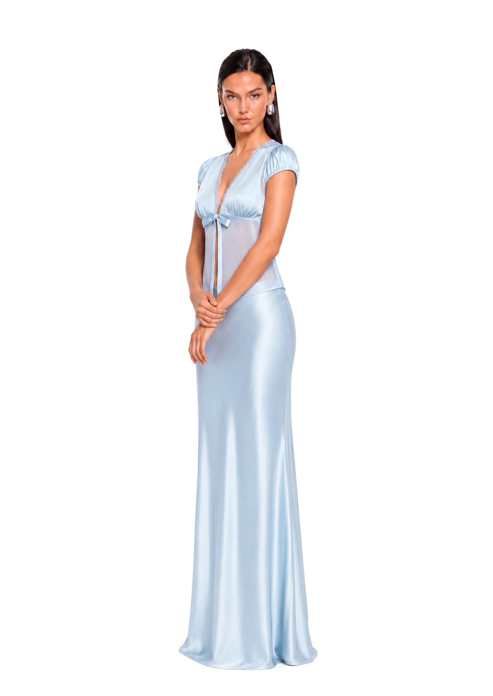 Satin Top With Ties In Baby Blue