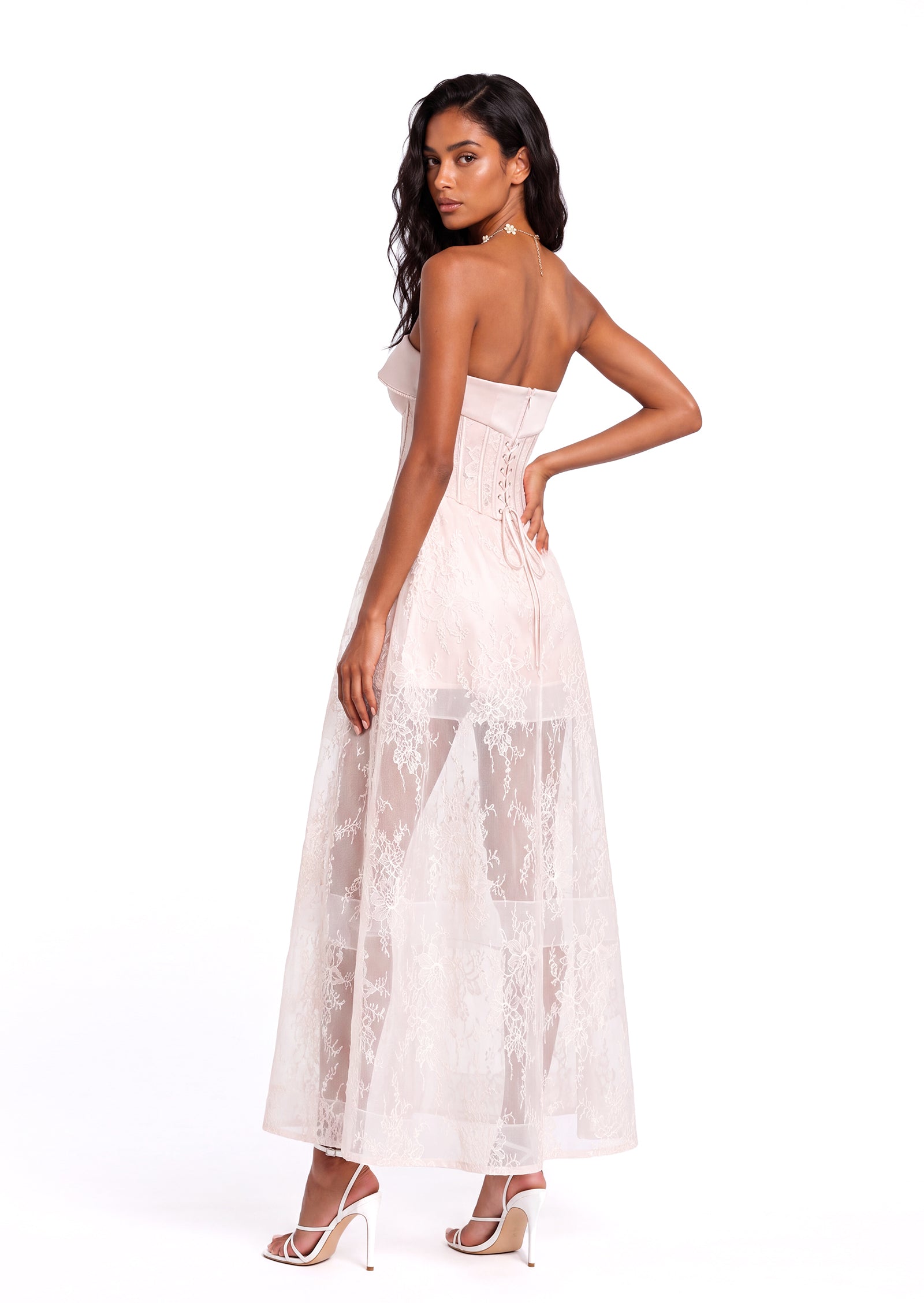 Xhosa V Neck Lace Midi Dress In White