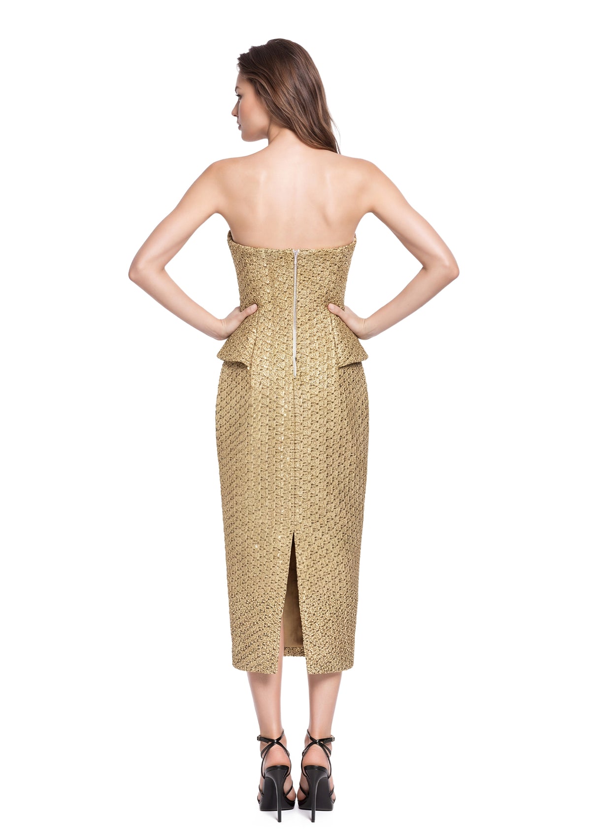 Eastmund Strapless Midi Dress In Gold