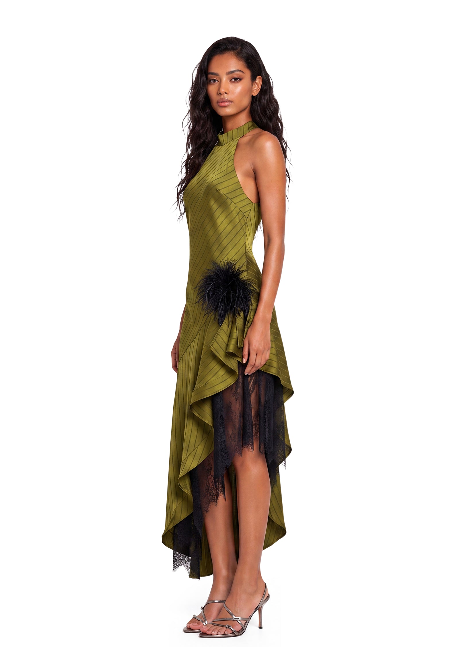 Midikleid in A-Linie mit Blumenmuster und Laternenärmeln