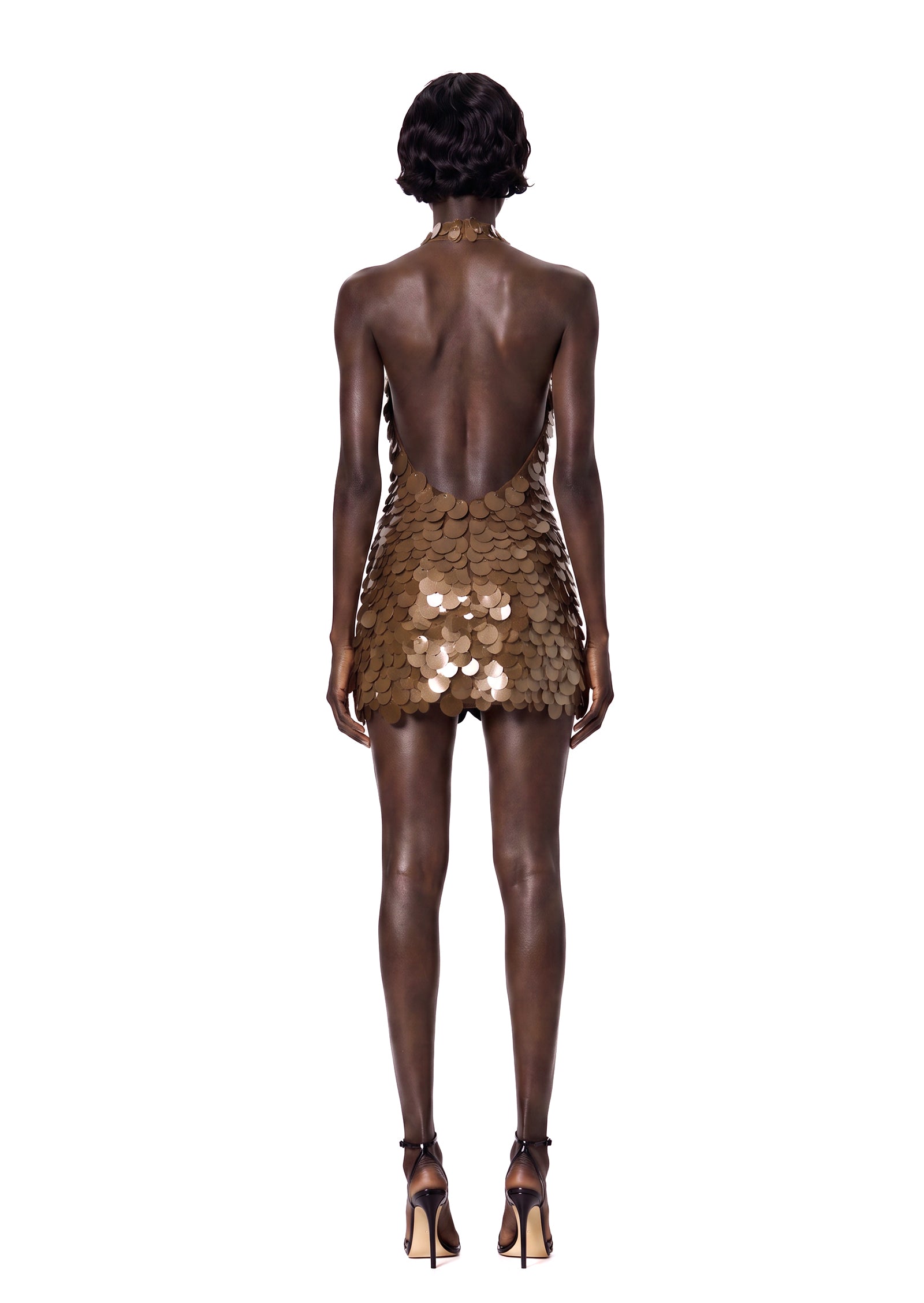 Ibtesam Halter Neck Sleeveless Mini Dress In Brown