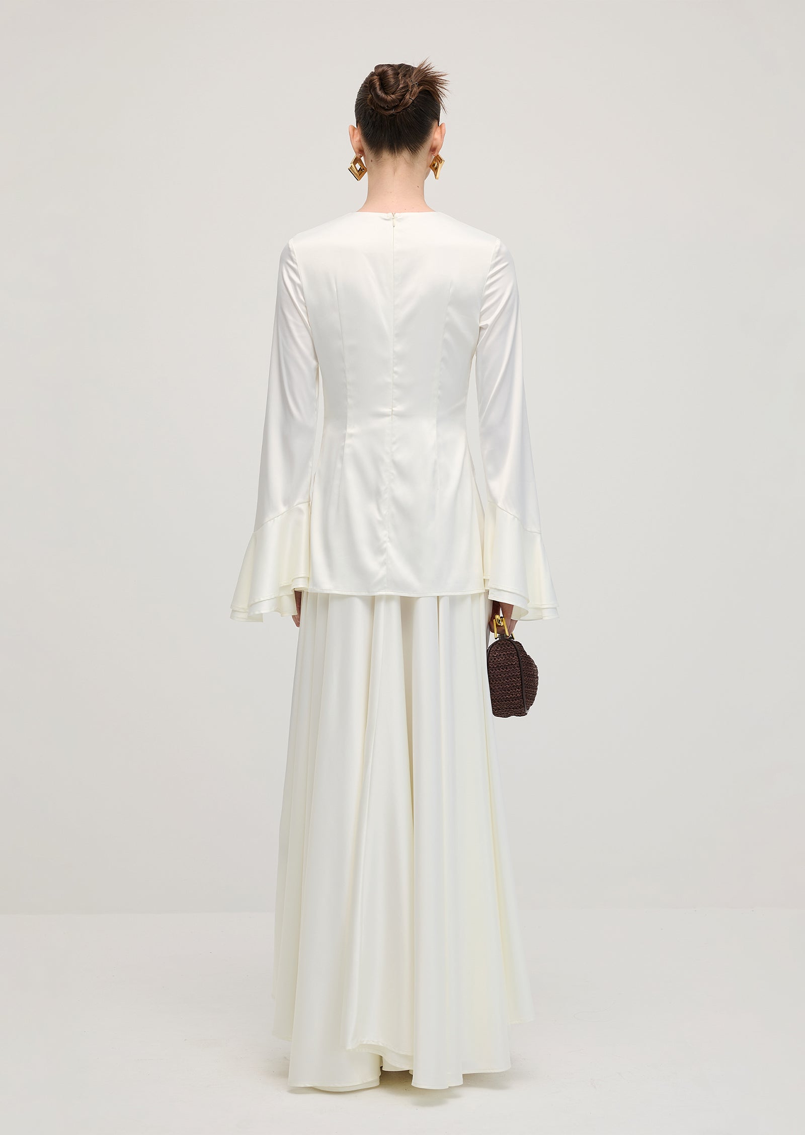 Midikleid in A-Linie mit Blumenmuster und Laternenärmeln