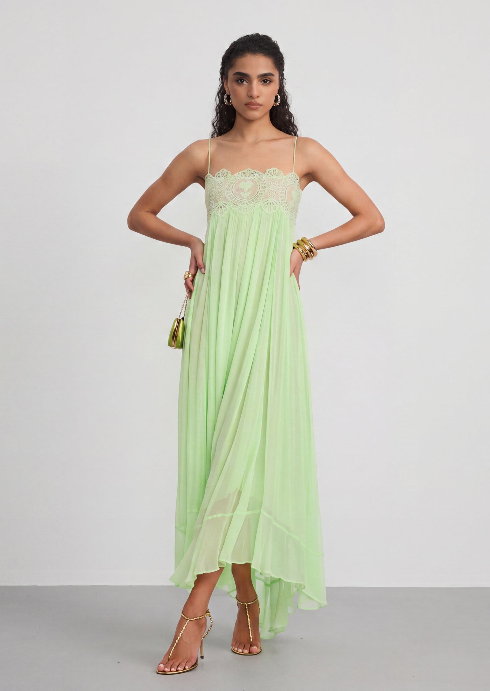 Vallea Chiffon Maxi Dress In Green