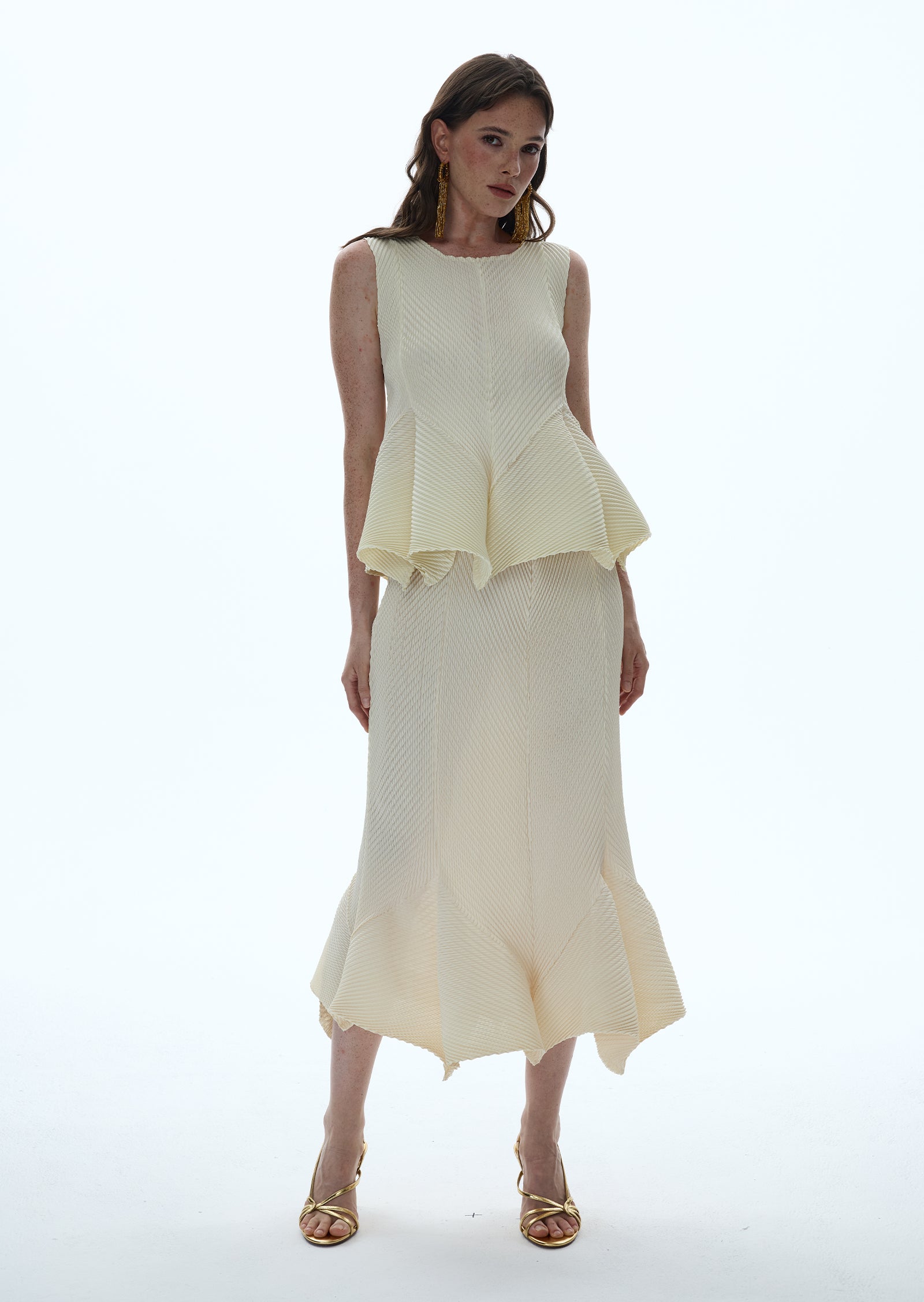 Midikleid in A-Linie mit Blumenmuster und Laternenärmeln
