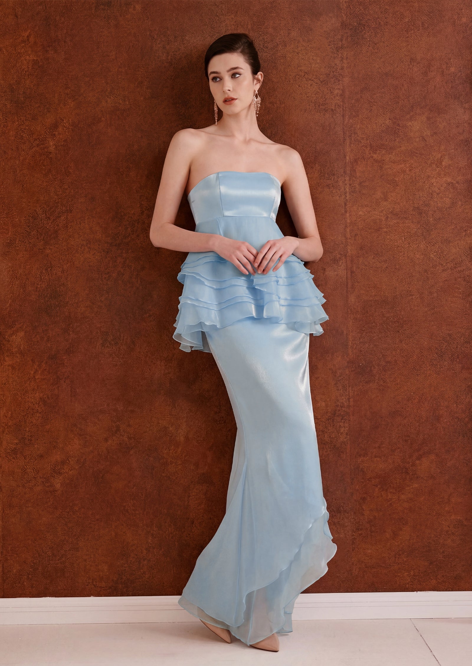 Midikleid in A-Linie mit Blumenmuster und Laternenärmeln