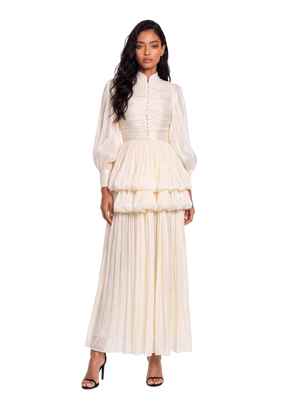 Midikleid in A-Linie mit Blumenmuster und Laternenärmeln