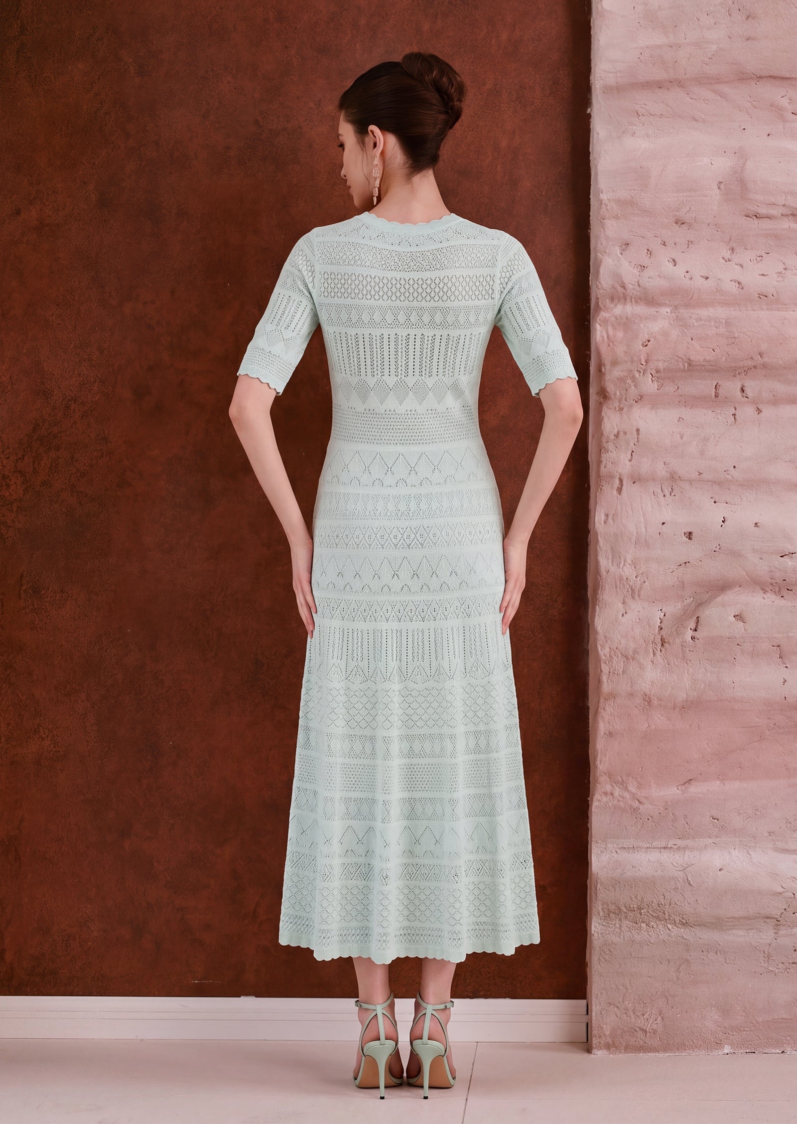 Lipsy Crochet Fit and Flare Midi Dress In Green