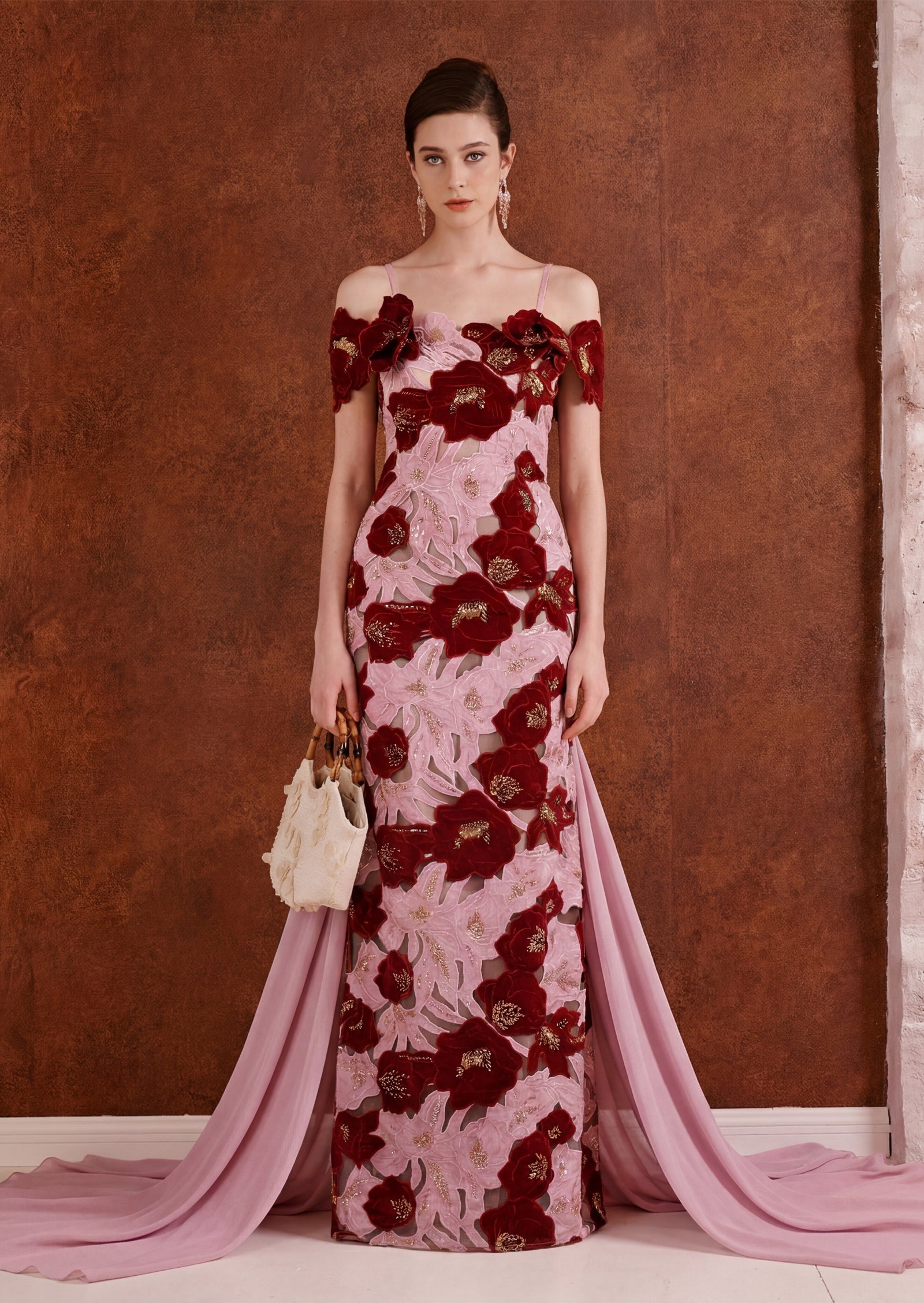 Midikleid in A-Linie mit Blumenmuster und Laternenärmeln