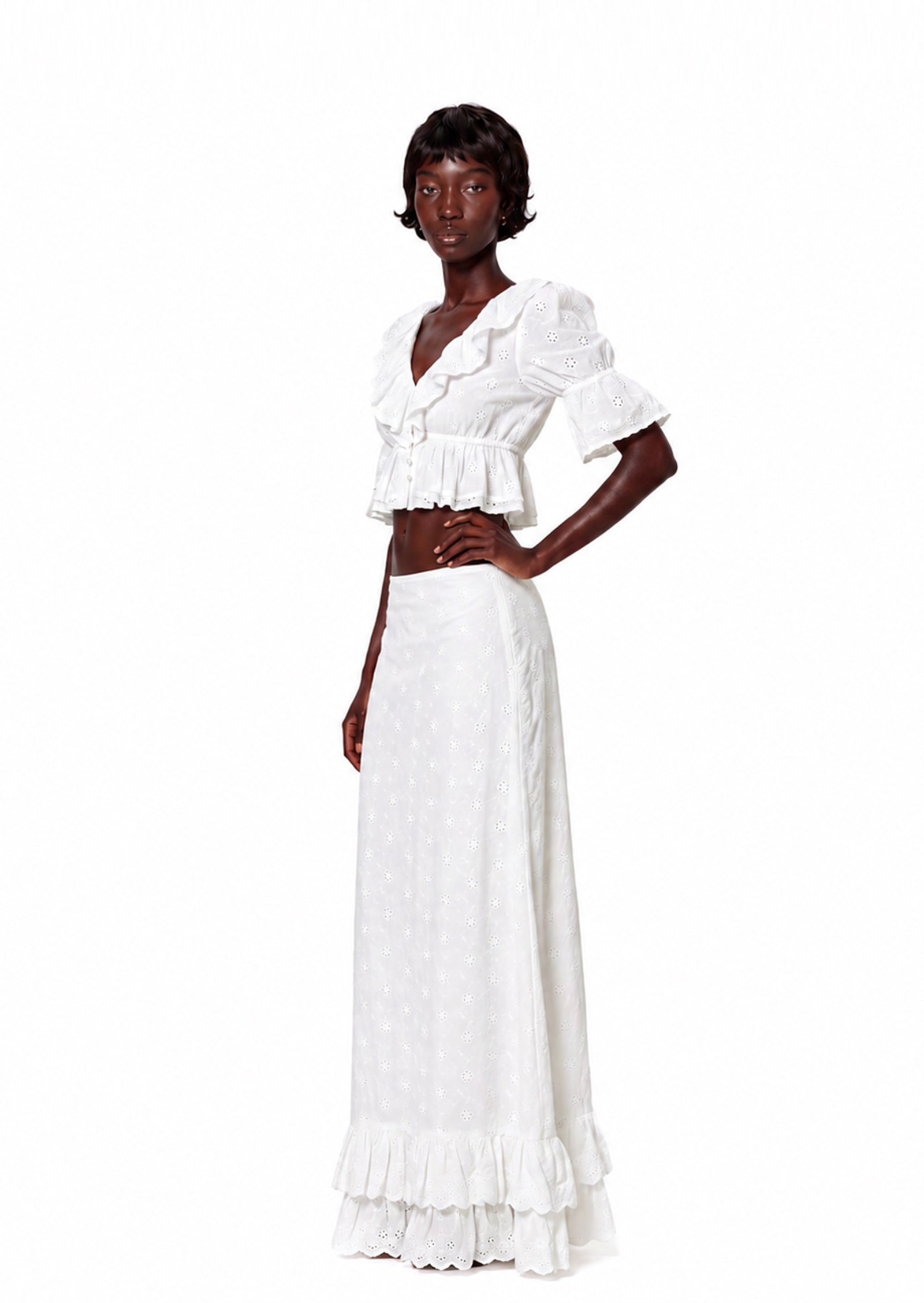 Baina Short Puff Sleeve Top And Long Skirt Set
