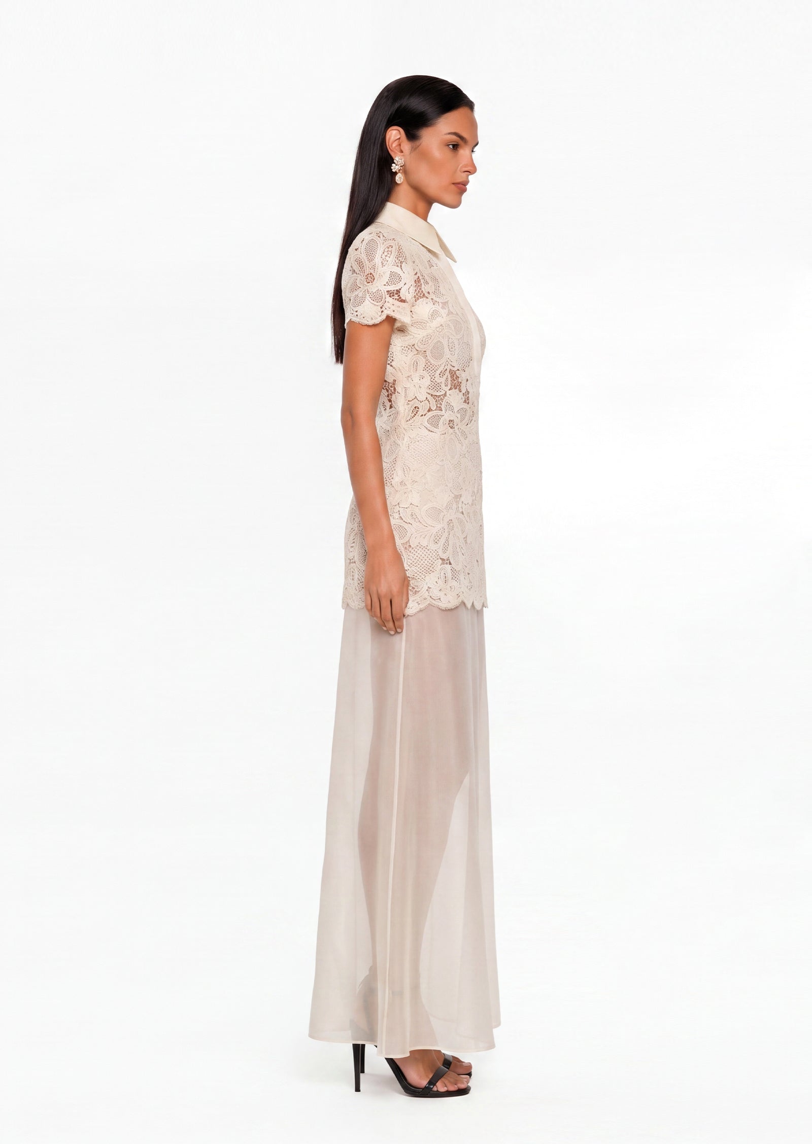 Midikleid in A-Linie mit Blumenmuster und Laternenärmeln
