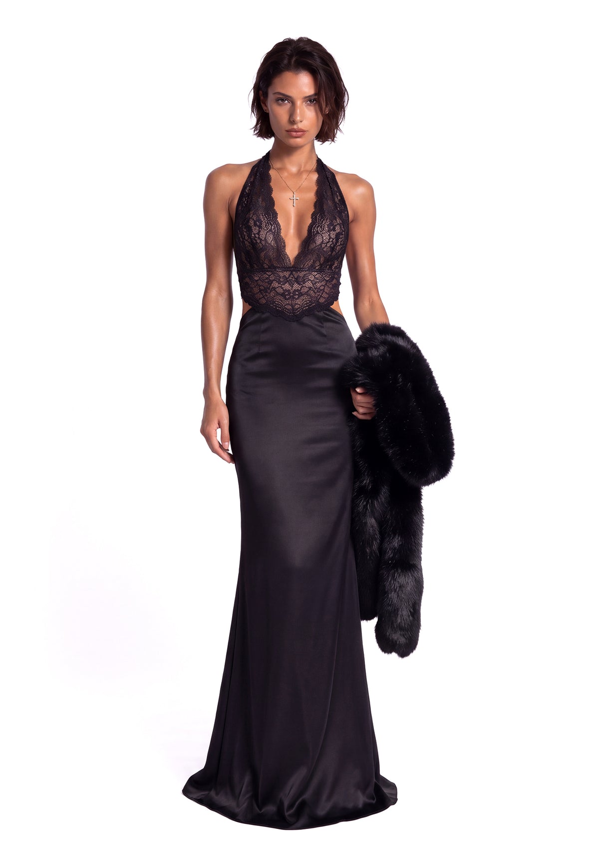 Yoshiaki Halter Neck Lace Maxi Dress