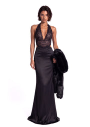 Yoshiaki Halter Neck Lace Maxi Dress
