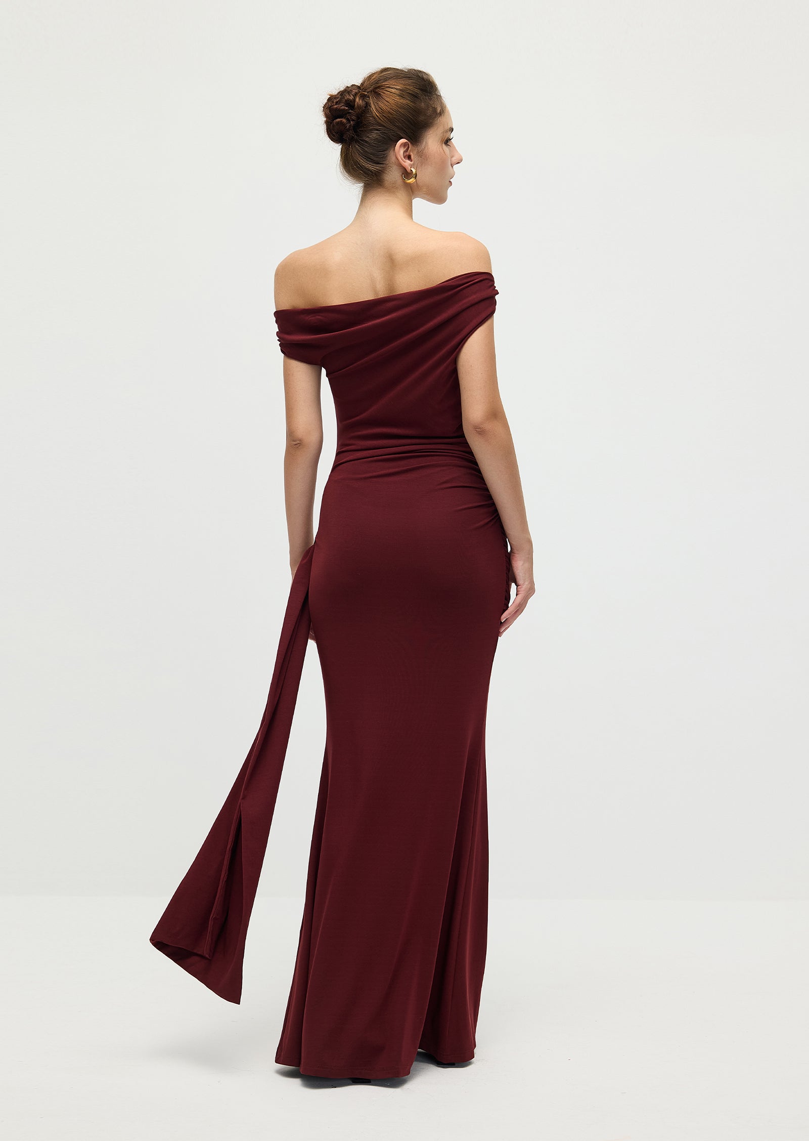 Solid Slinky Fishtail Maxi Dress In Mahogany