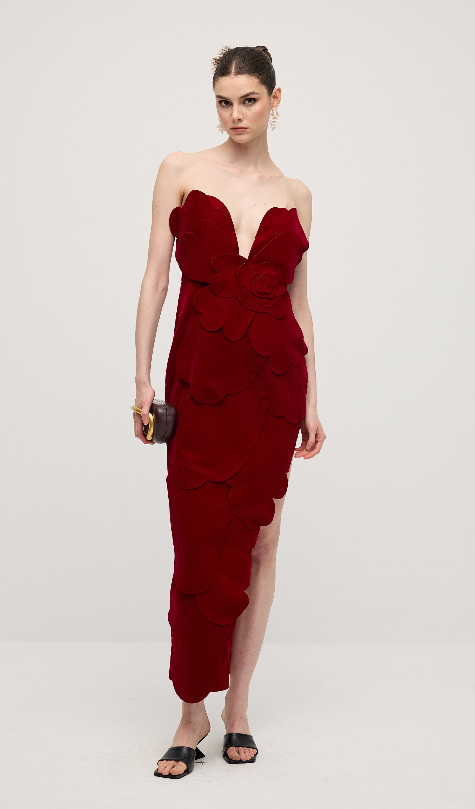 Midikleid in A-Linie mit Blumenmuster und Laternenärmeln