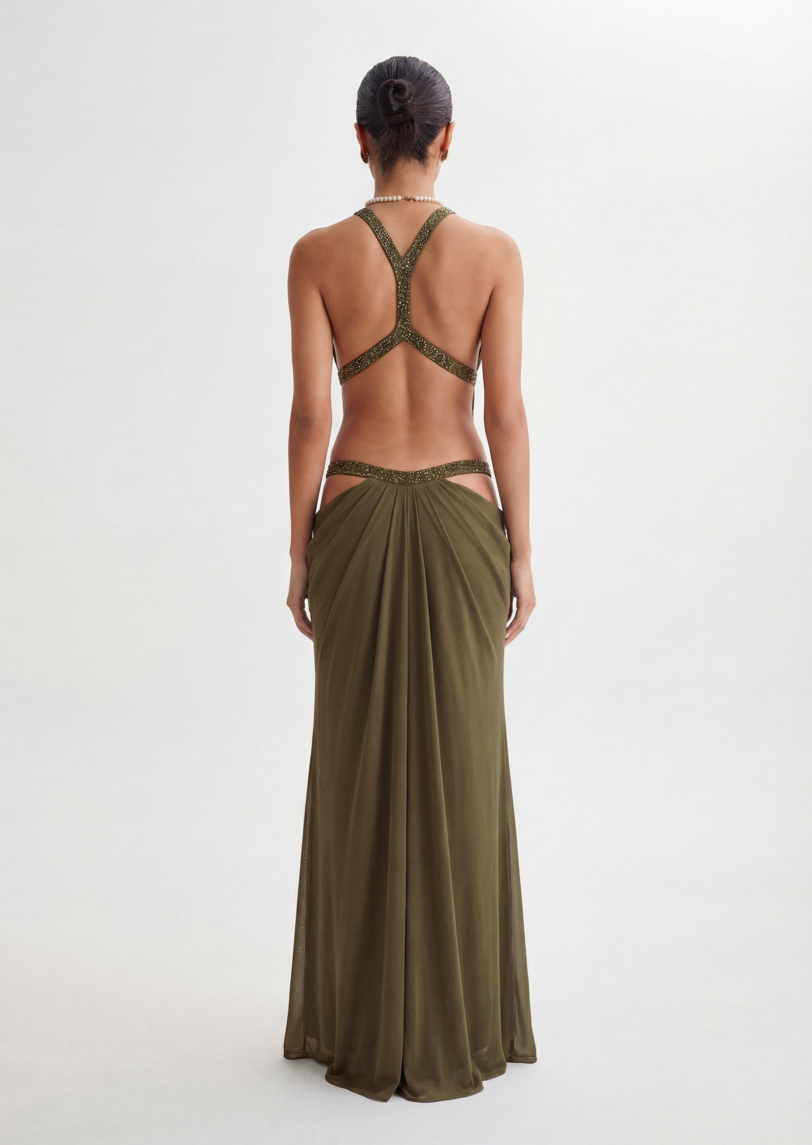 Open Back Cut Out Maxi Dress In Moss