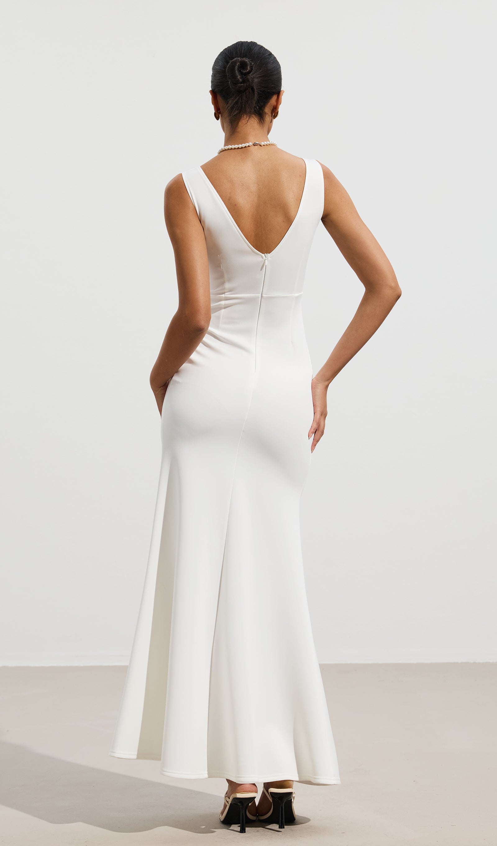 V Neck Cut Out Slit Maxi Dress In White
