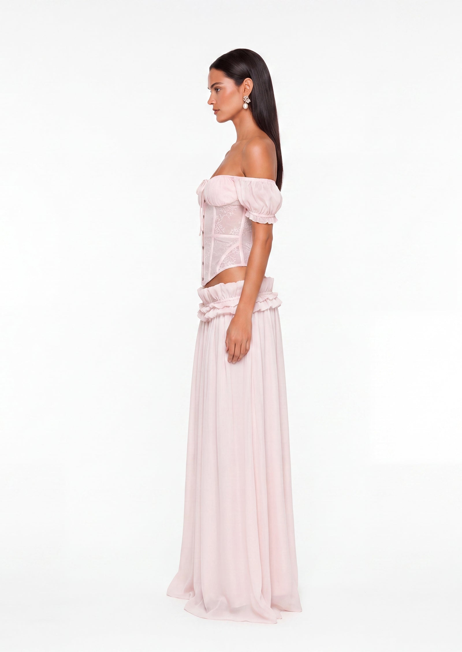 Midikleid in A-Linie mit Blumenmuster und Laternenärmeln