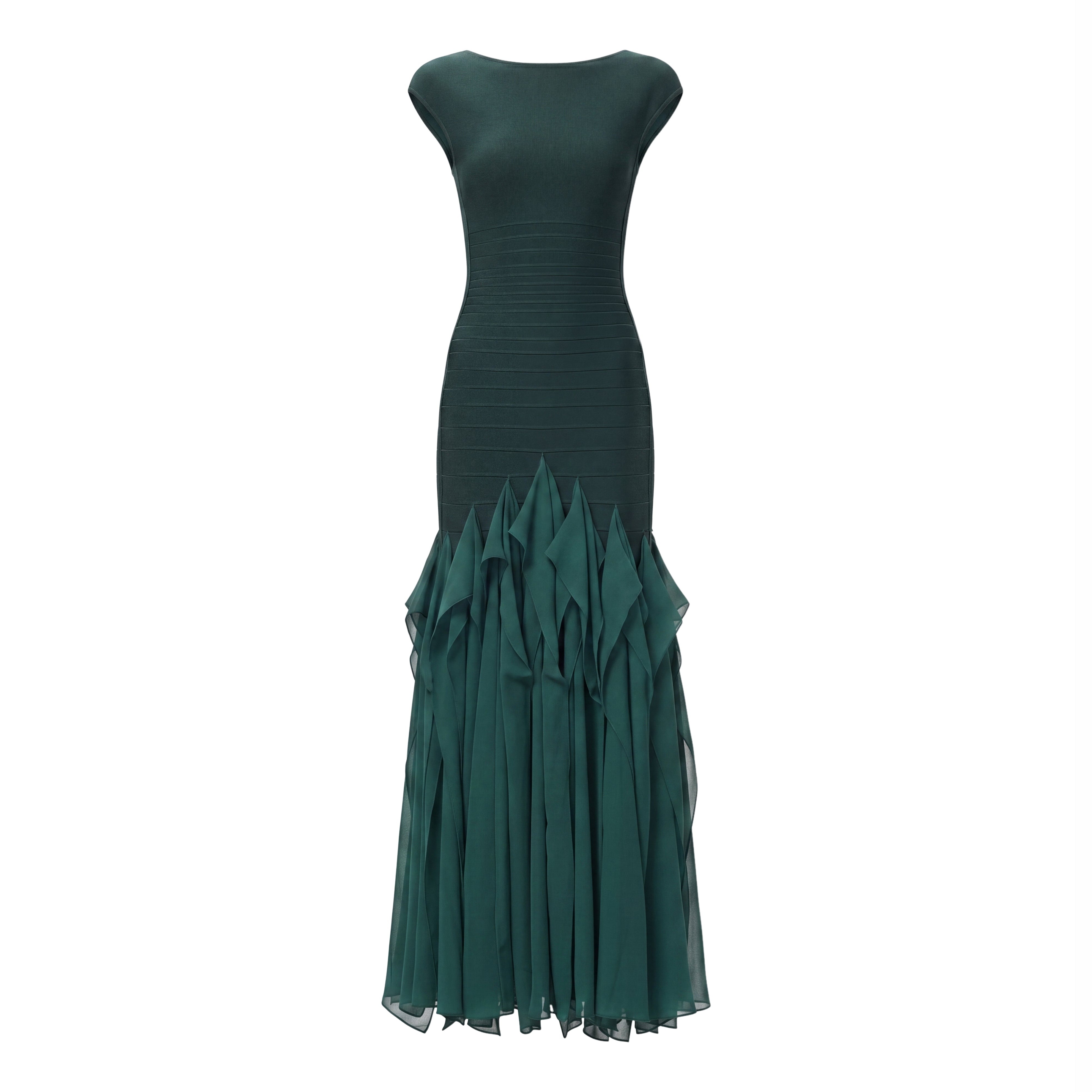 Leontine Knit Bandage Maxi Dress In Green