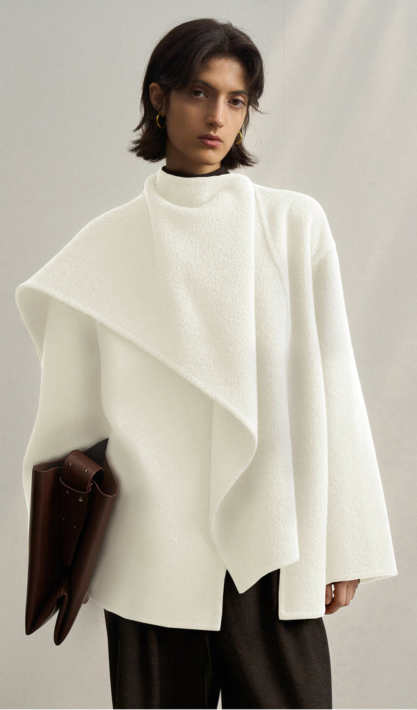 Solid Cape Style Coat-White