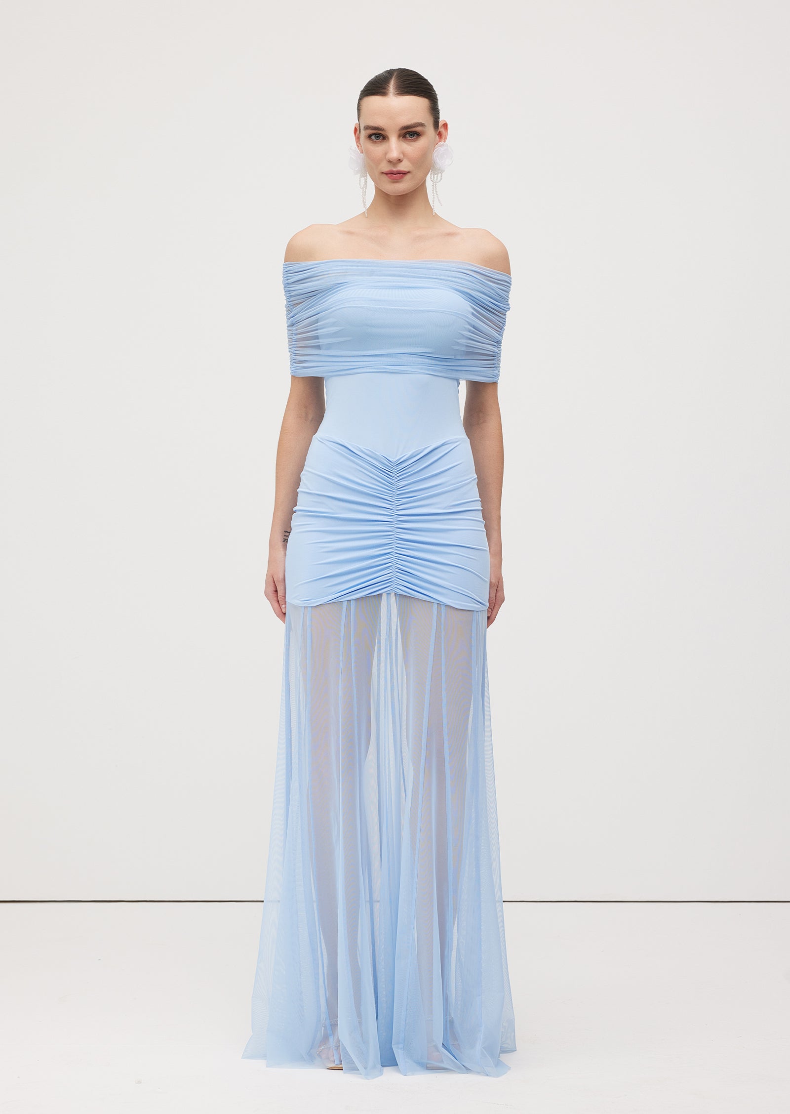 Slinky Off Shoulder Maxi Dress