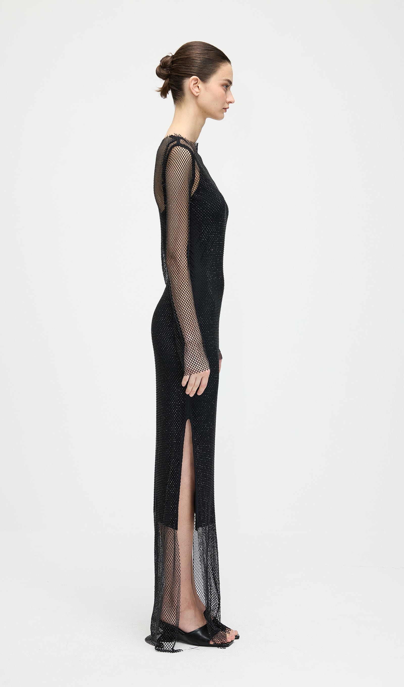 Mesh With Monochrome Maxi Dress In Black
