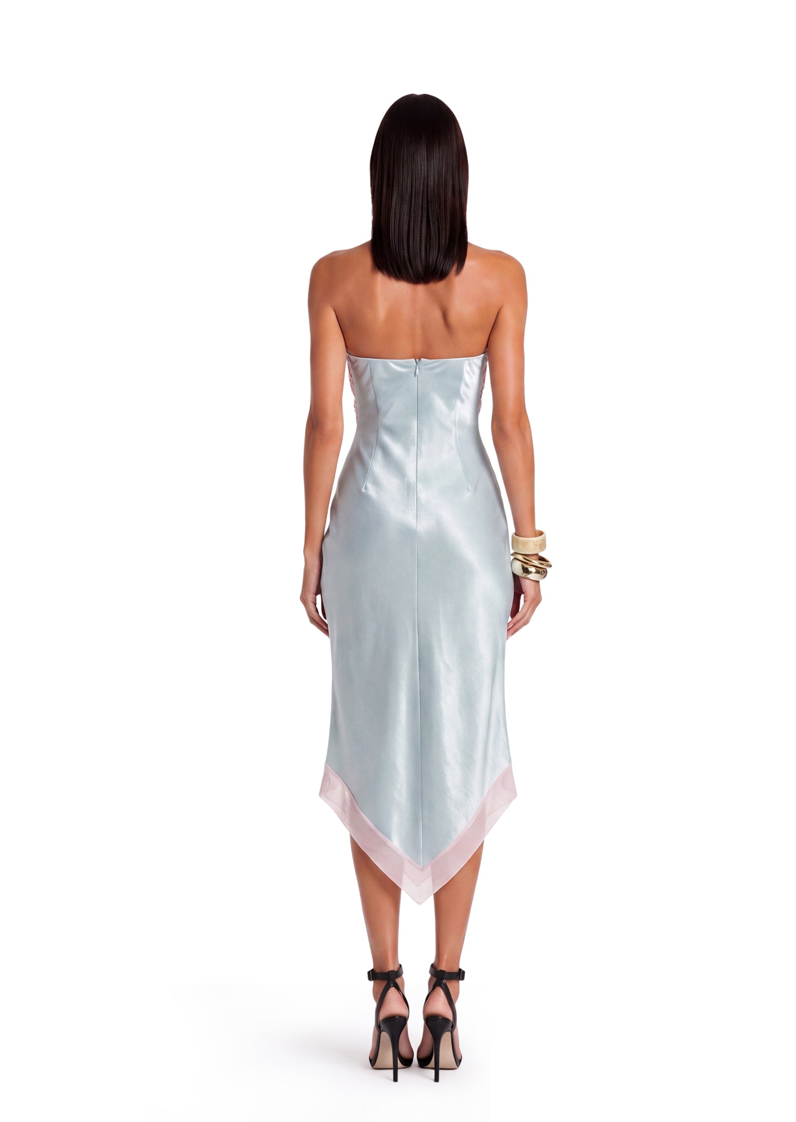 Deodat Lace Satin Strapless Midi Dress