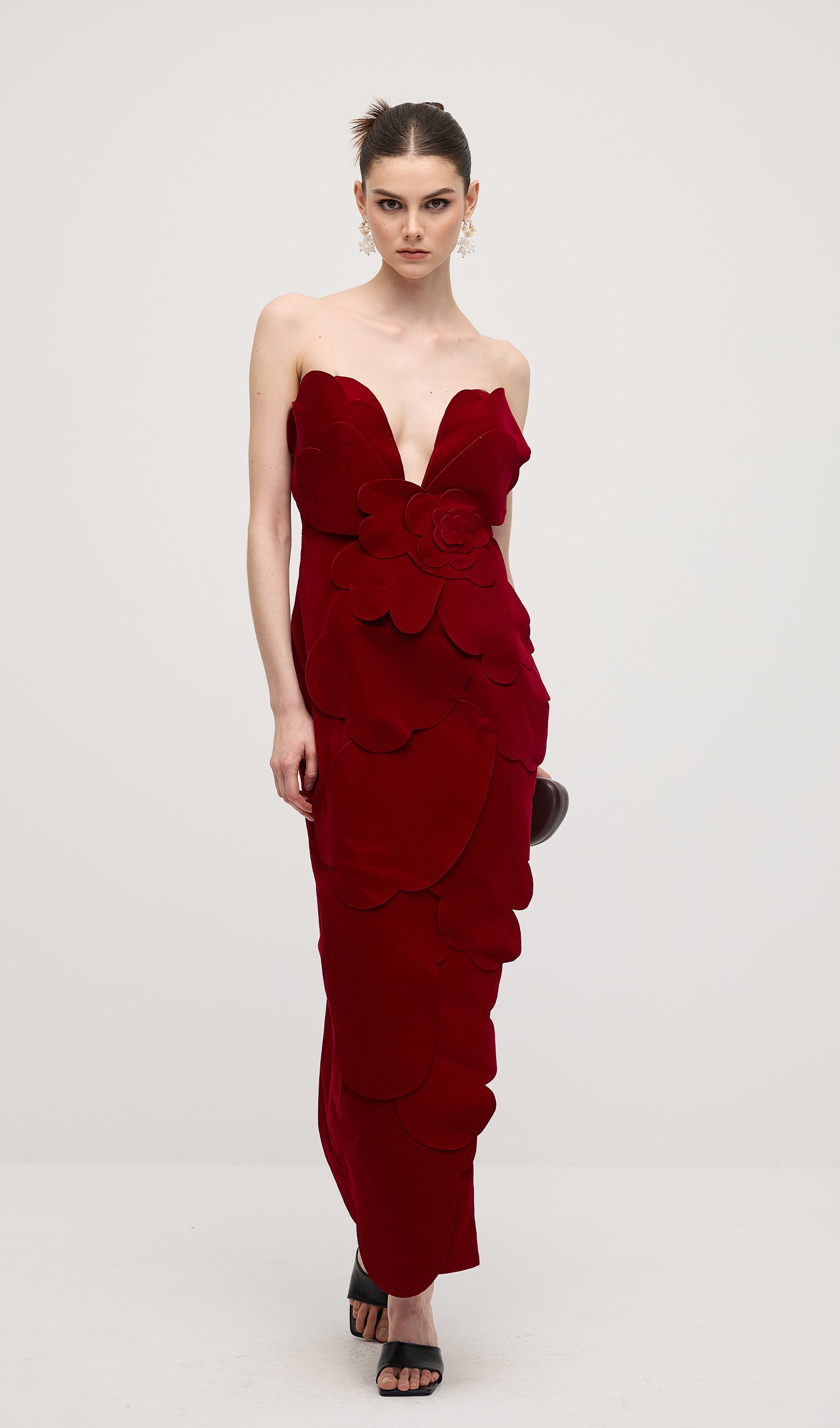 Midikleid in A-Linie mit Blumenmuster und Laternenärmeln