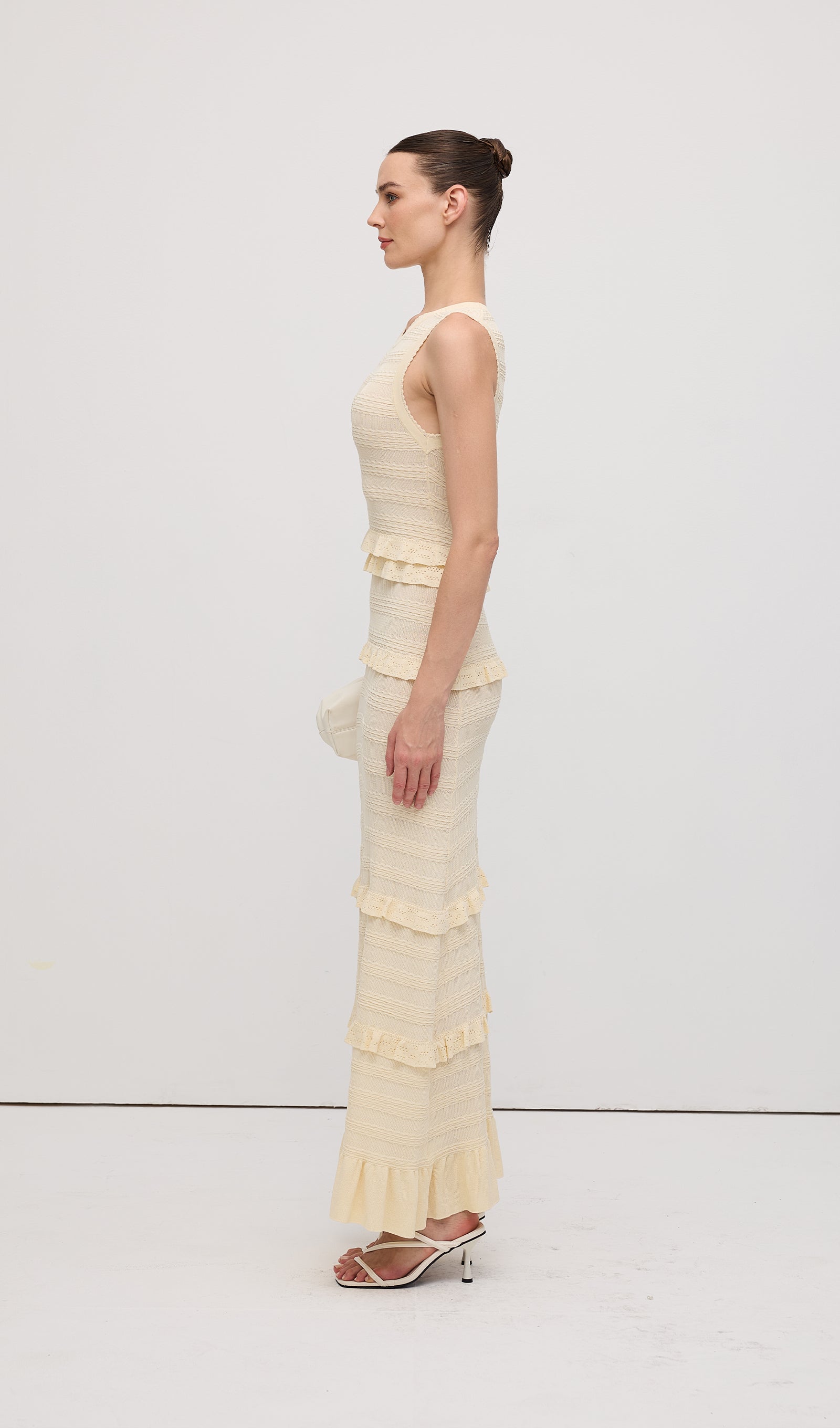 Solid Ruffled Knit Maxi Dress