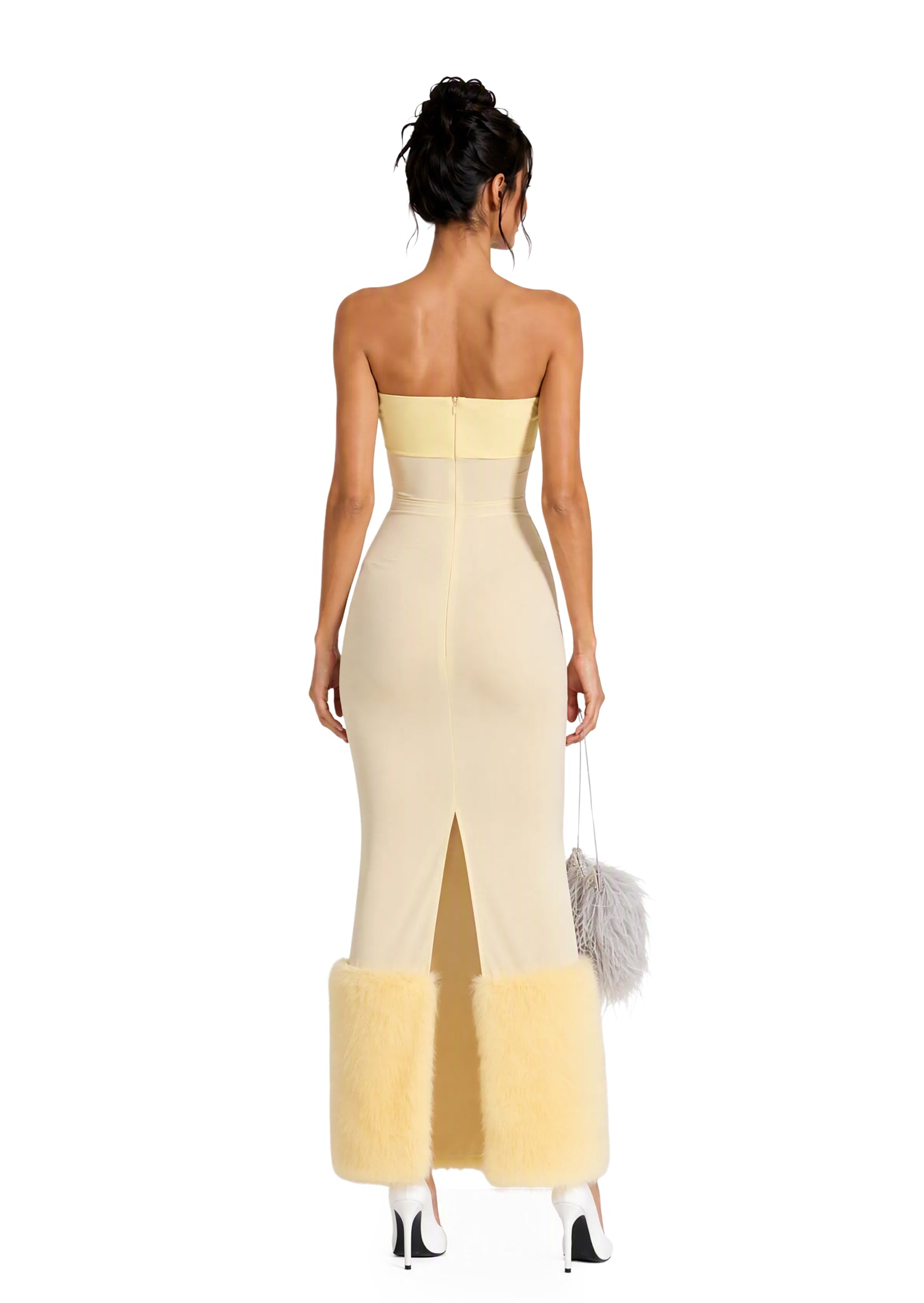 Caesar Strapless Sheer Midi Dress In Yellow
