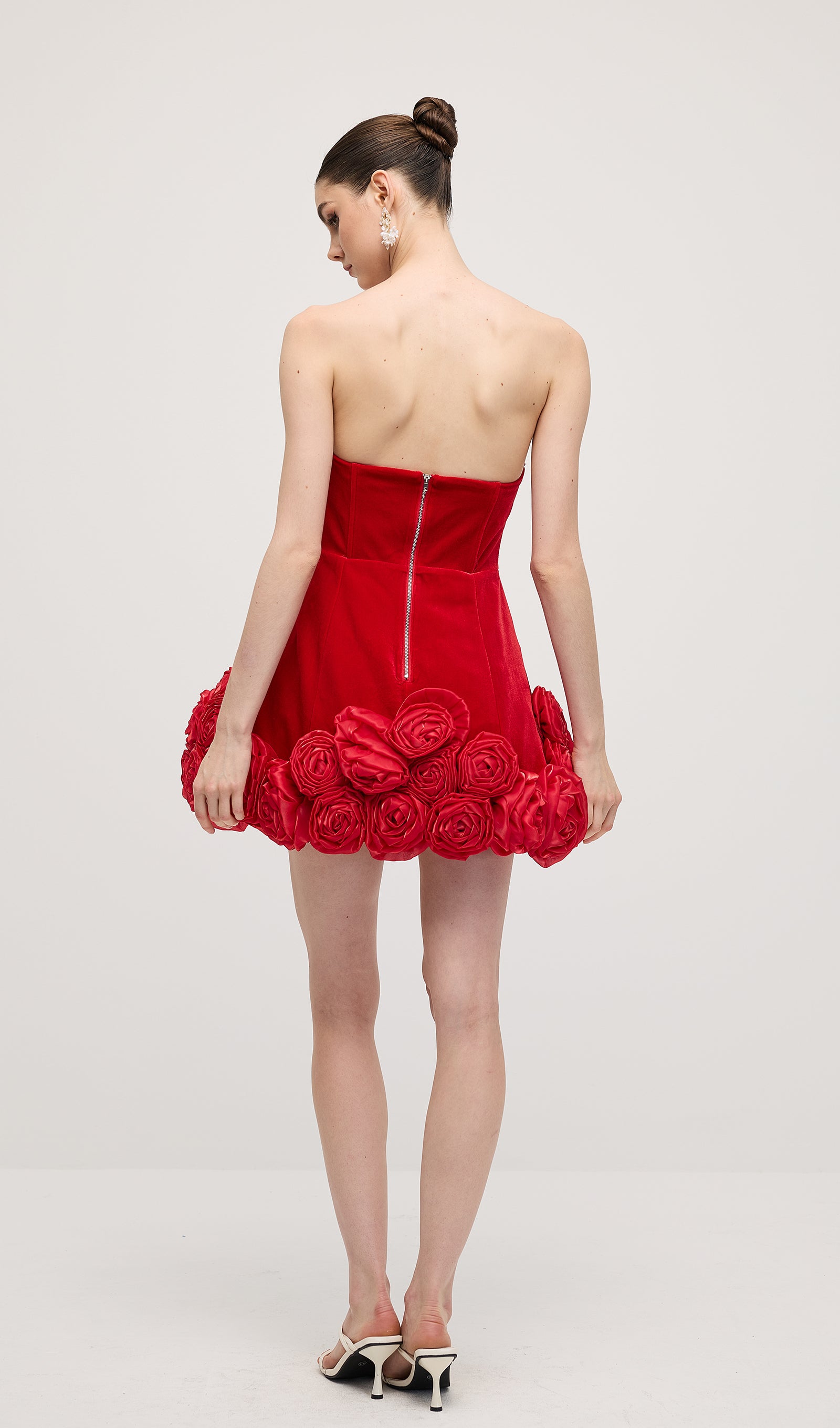 Midikleid in A-Linie mit Blumenmuster und Laternenärmeln