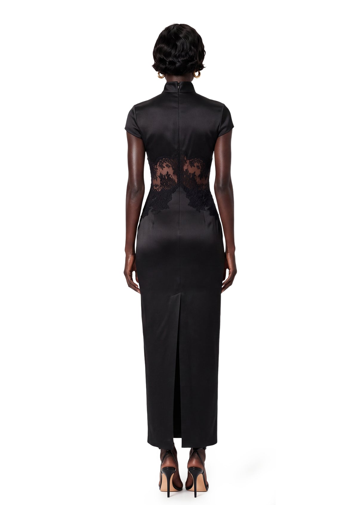 Yoselin  Satin Maxi Dress In Black